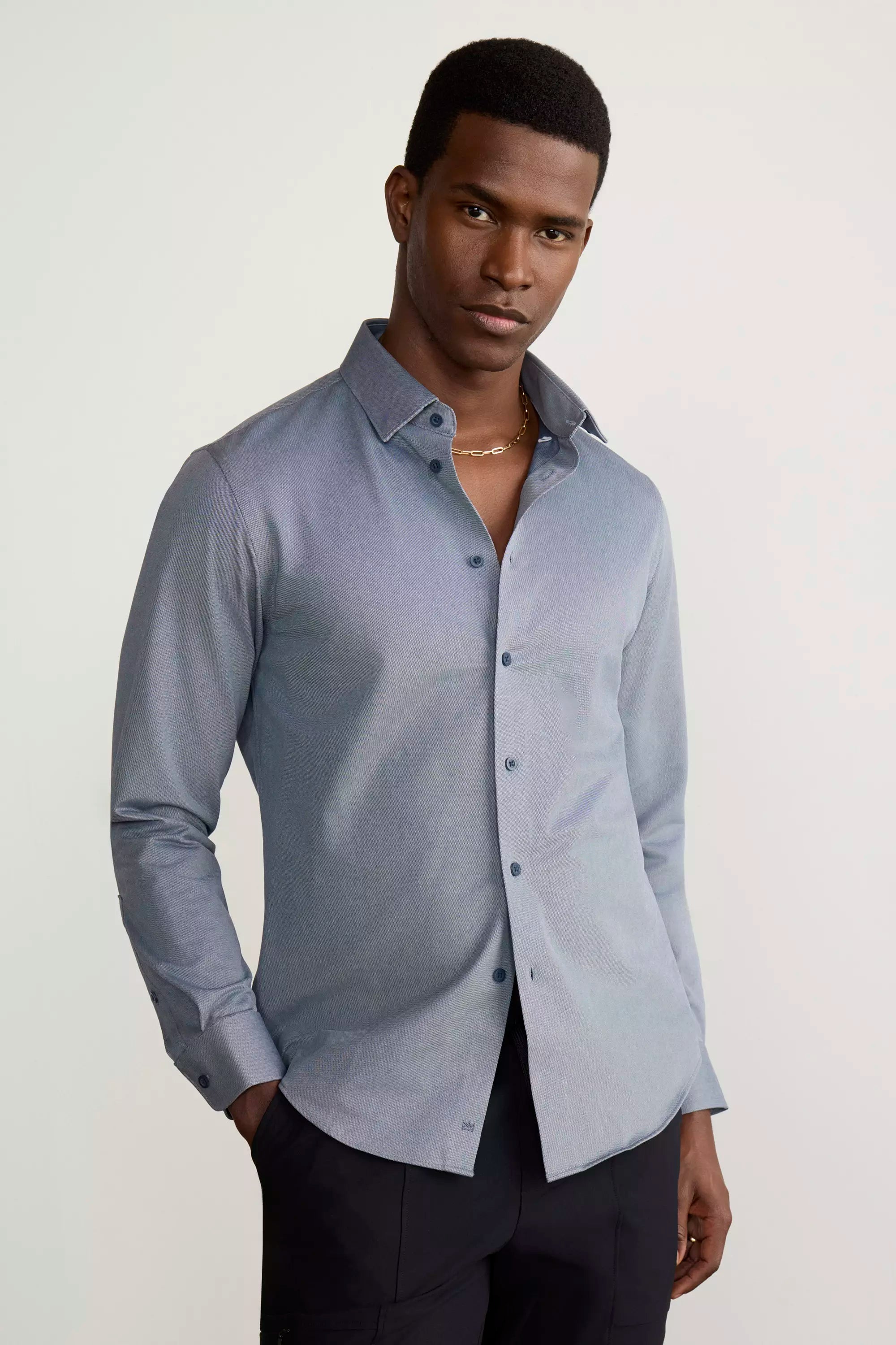 Routine FlexWarp Knit Slim-Fit Shirt - Htr Navy Sky