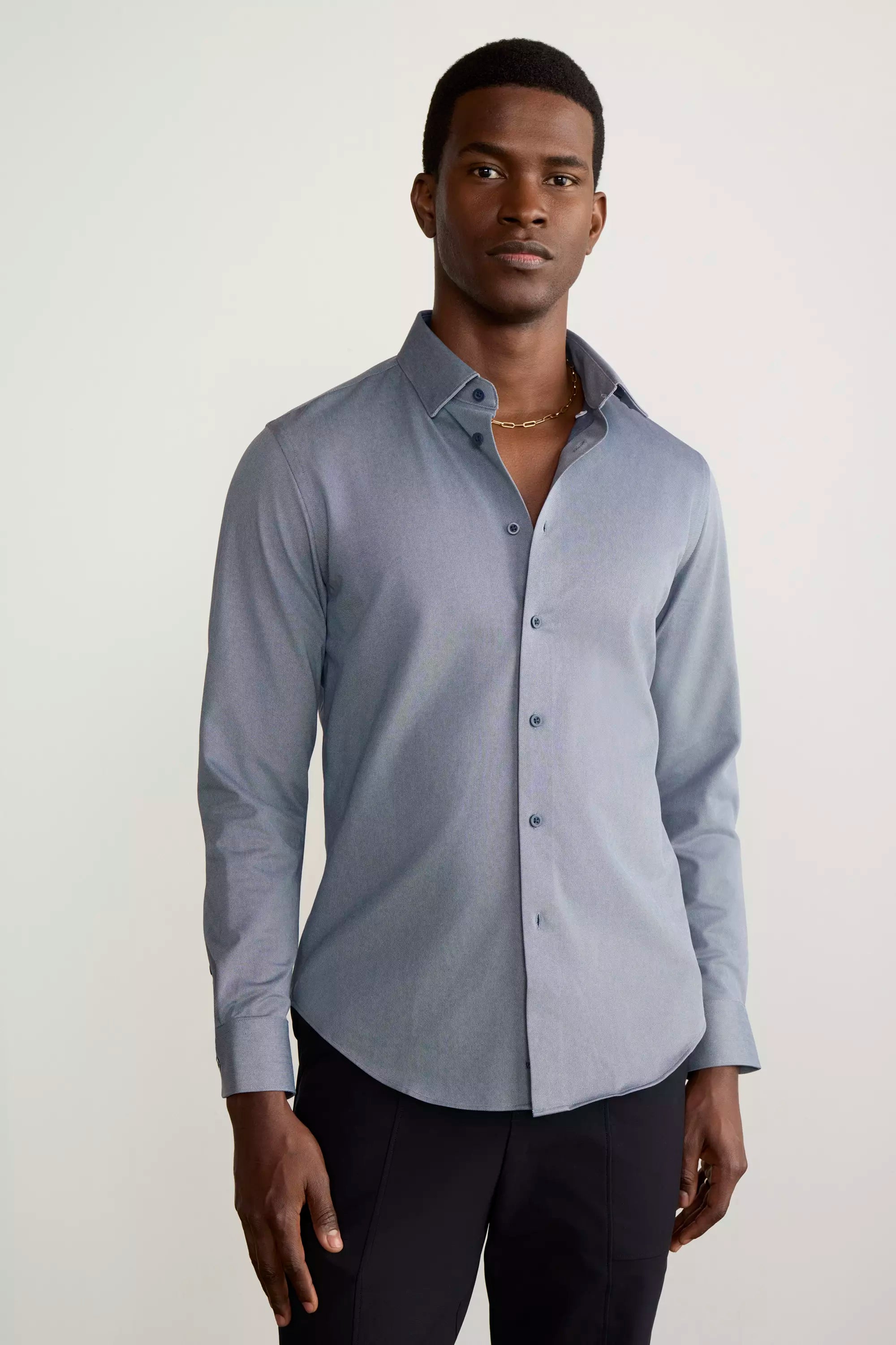 Routine FlexWarp Knit Slim-Fit Shirt - Htr Navy Sky