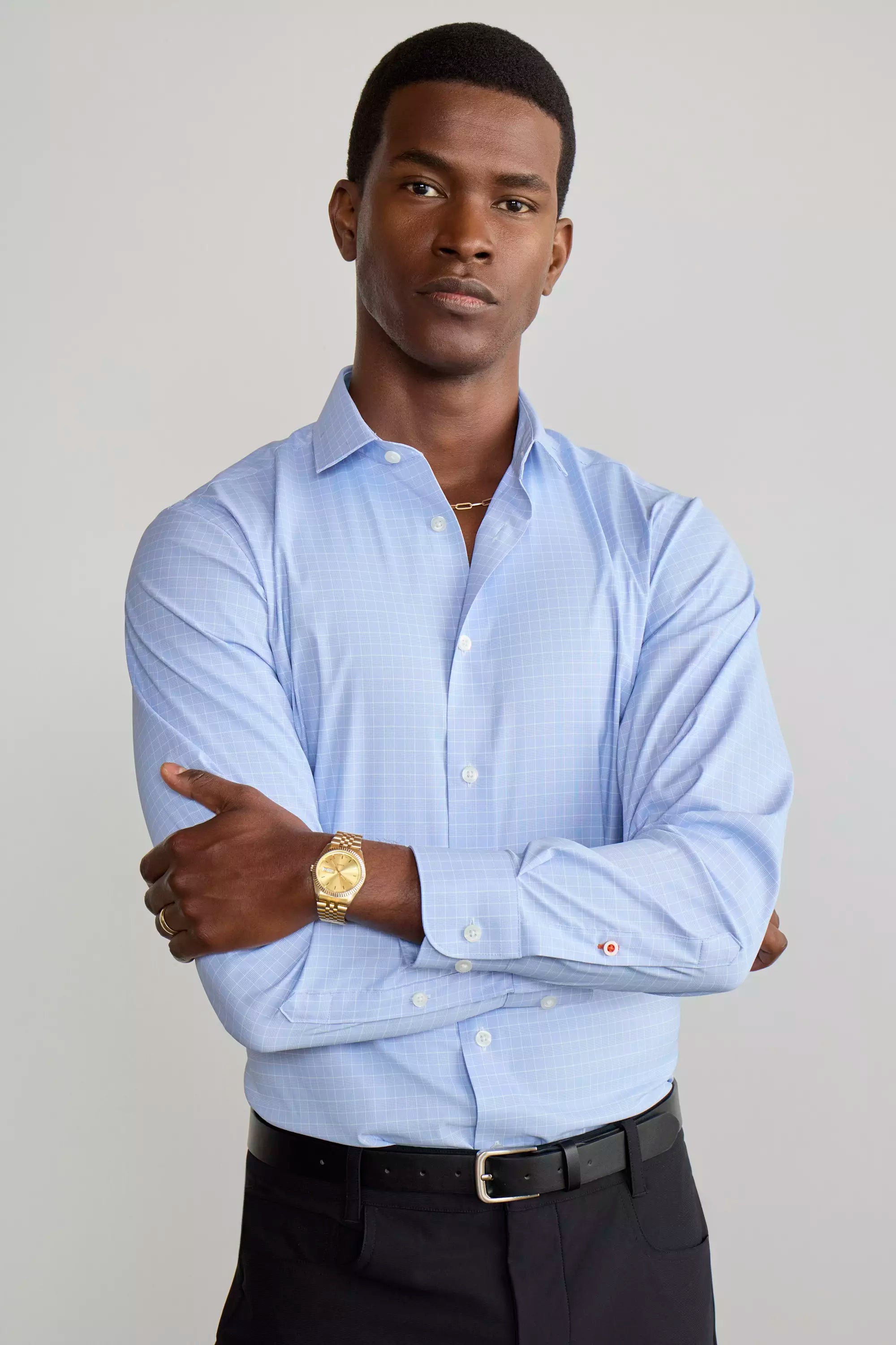 TechniCity Absolute Performance Poplin Standard-Fit Shirt - Blue Glen Check
