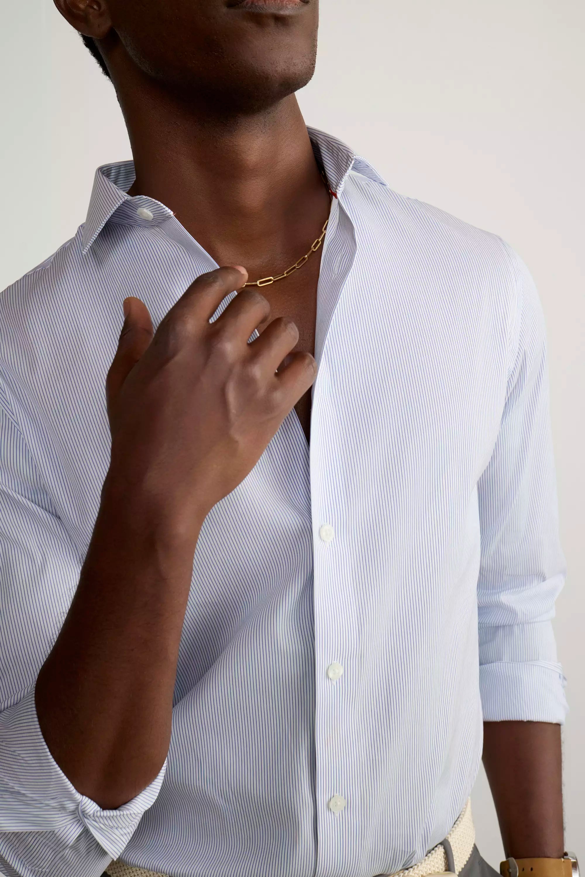 PerformLuxe Cotton Nylon Poplin Standard-Fit Shirt - Oxford Stripe