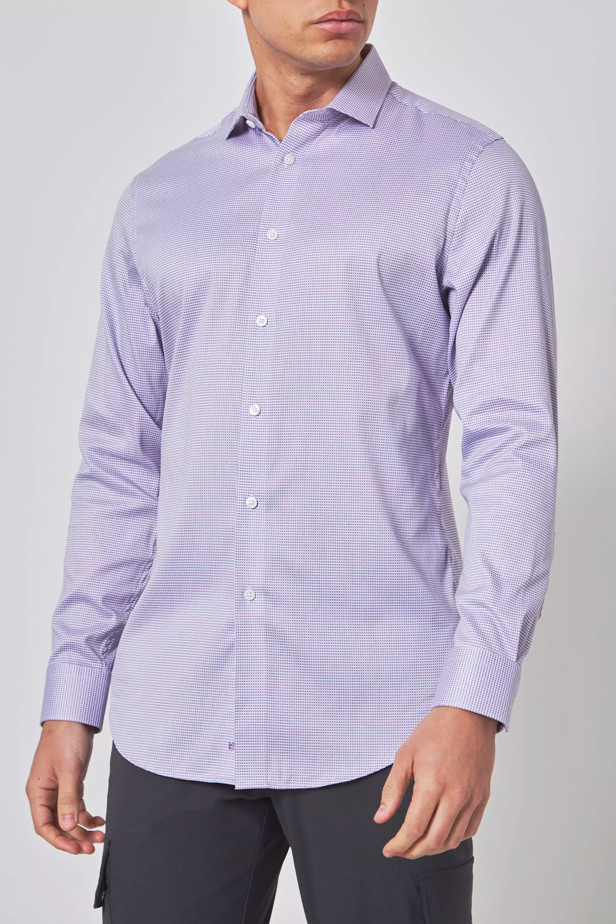 PerformLuxe Cotton Nylon Check Standard-Fit Shirt - Purple/Blue Check