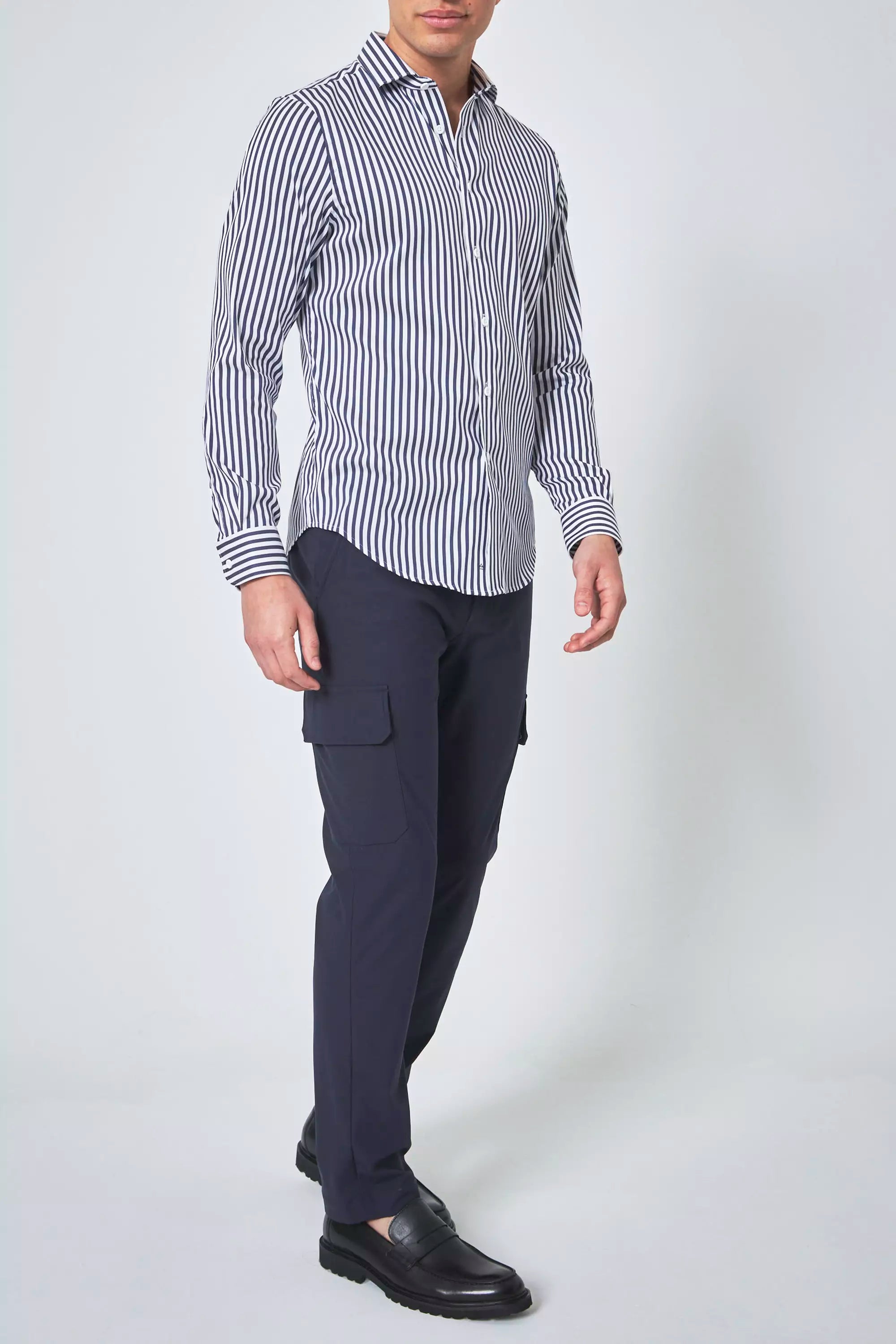 PerformLuxe Cotton Nylon Stripe Slim-Fit Shirt - Navy/Stripe