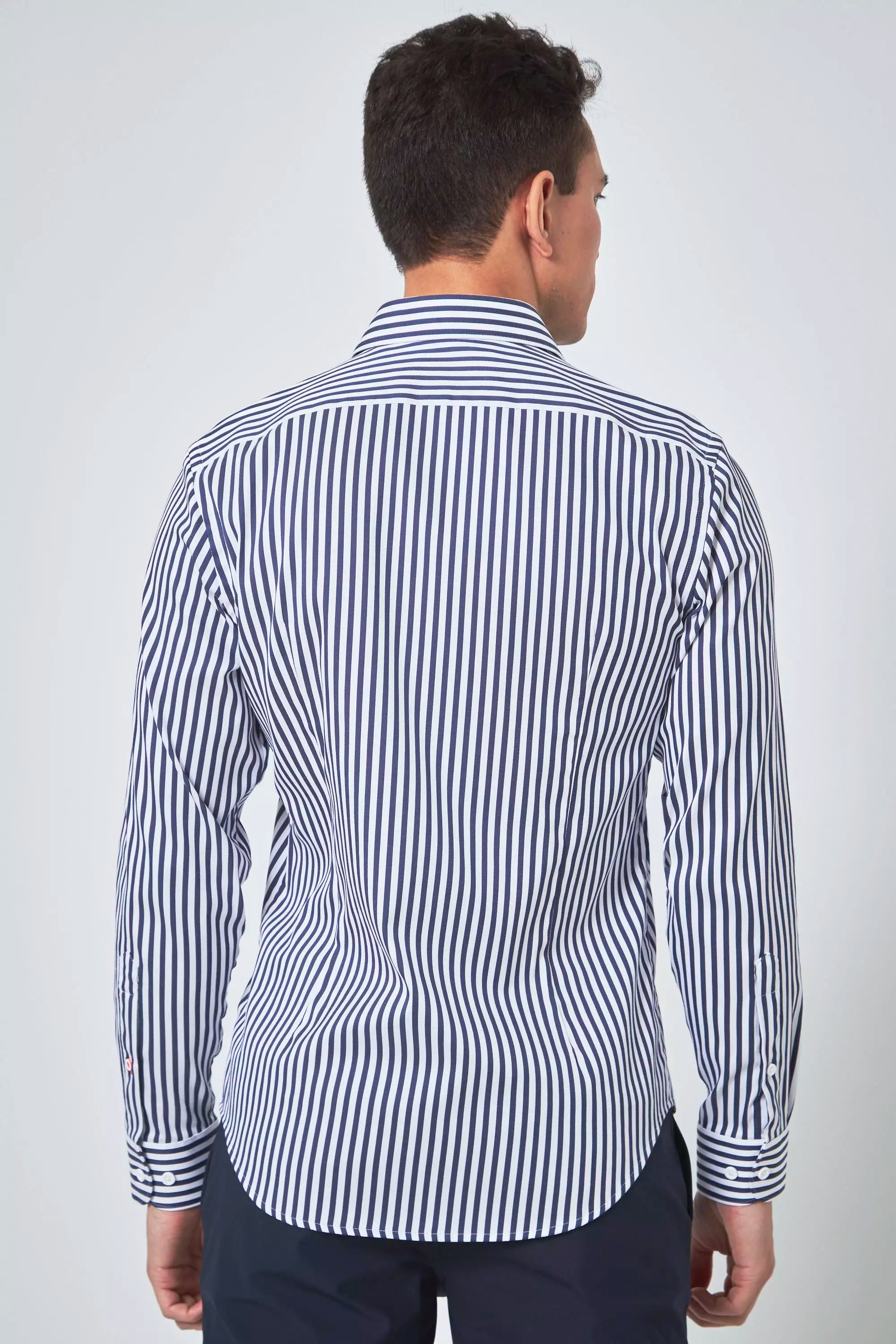 PerformLuxe Cotton Nylon Stripe Slim-Fit Shirt - Navy/Stripe