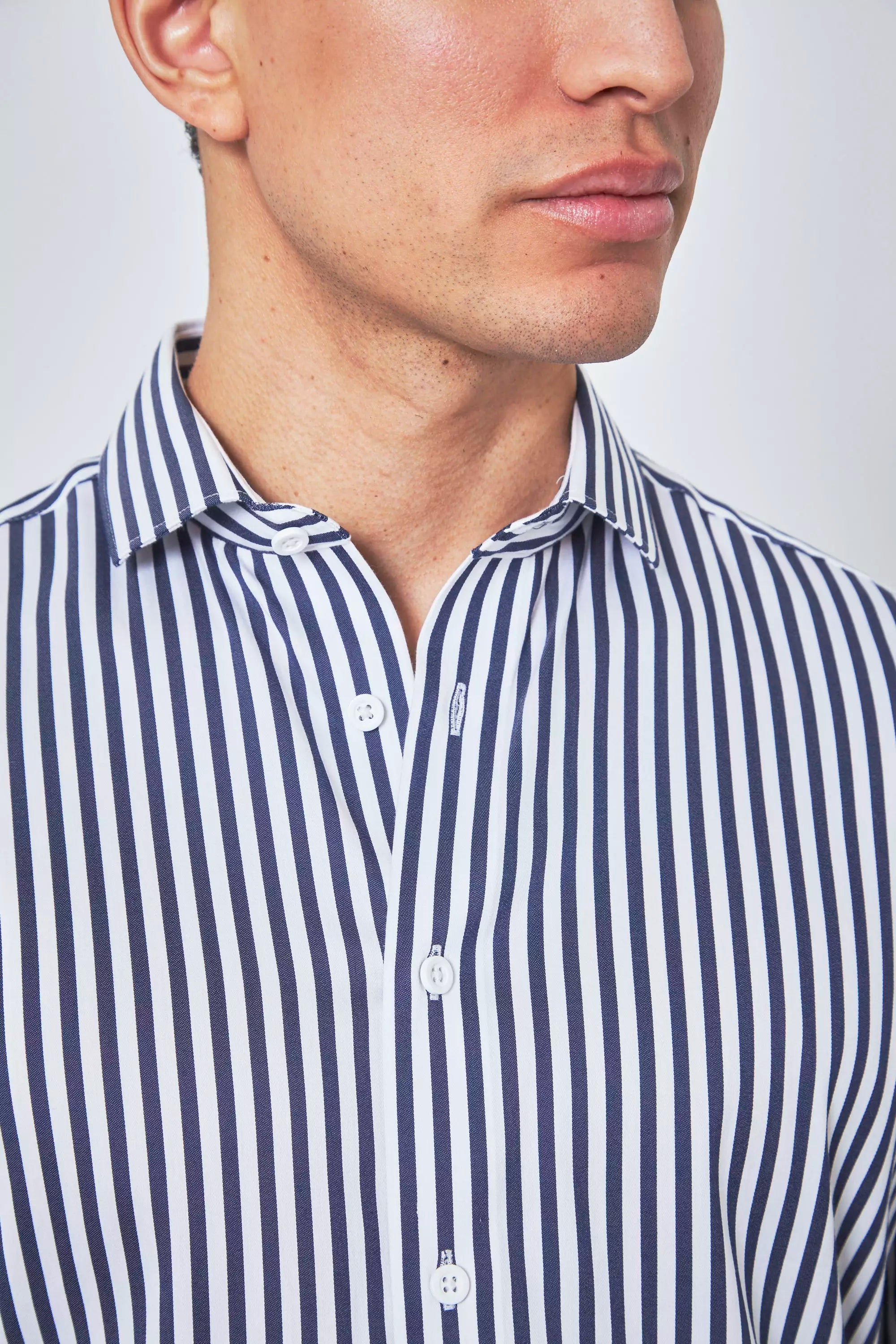 PerformLuxe Cotton Nylon Stripe Slim-Fit Shirt - Navy/Stripe