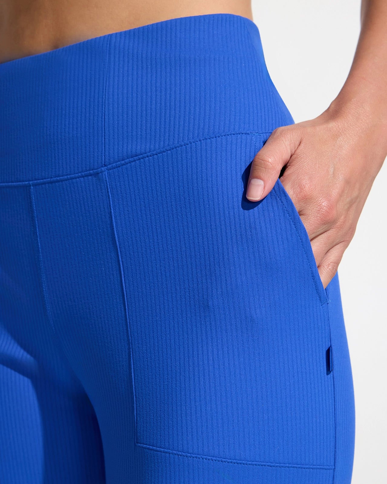 The Soft Luxe Ribbed GRS Certified Recycled Nylon Capri Pant - Surf the Web Blue