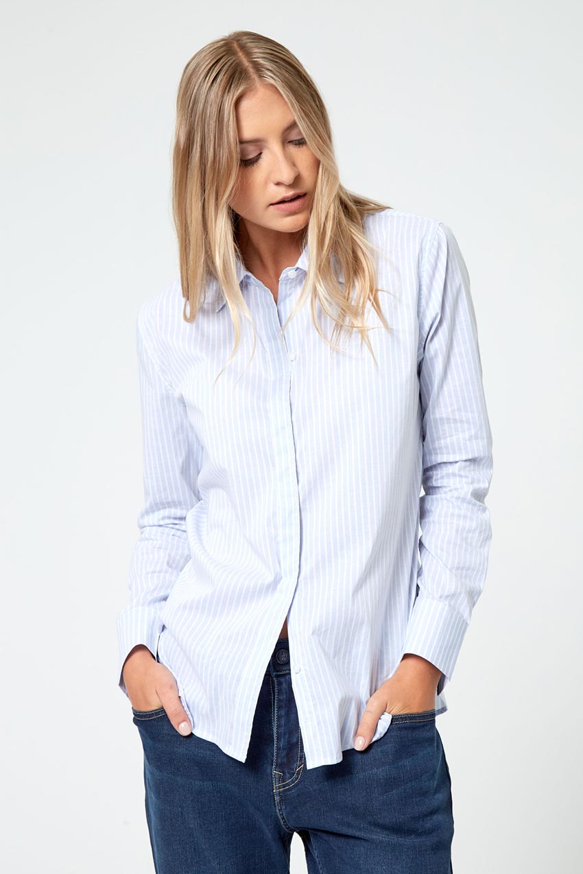 Impression Fitted Dress Shirt - Large Blue Stripe