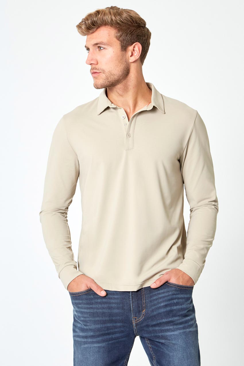 Endgame Sustainable Long Sleeve Polo - Simply Taupe