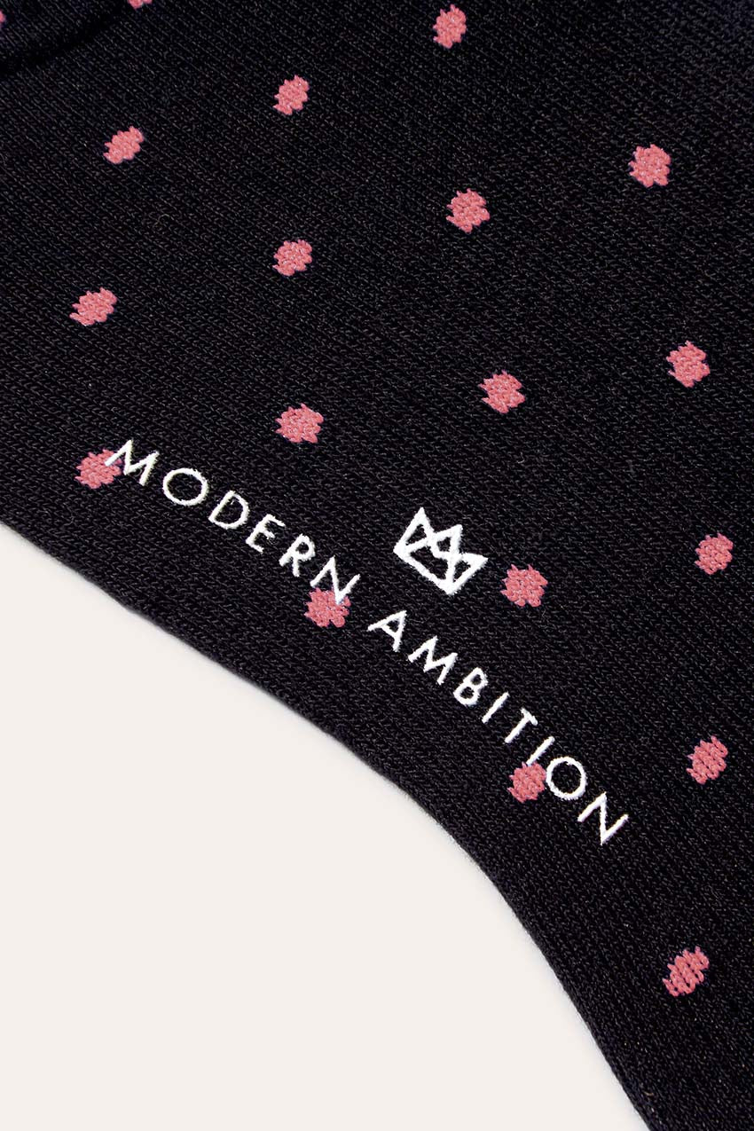 React Technical Crew Dress Sock - Black/Pink Dots