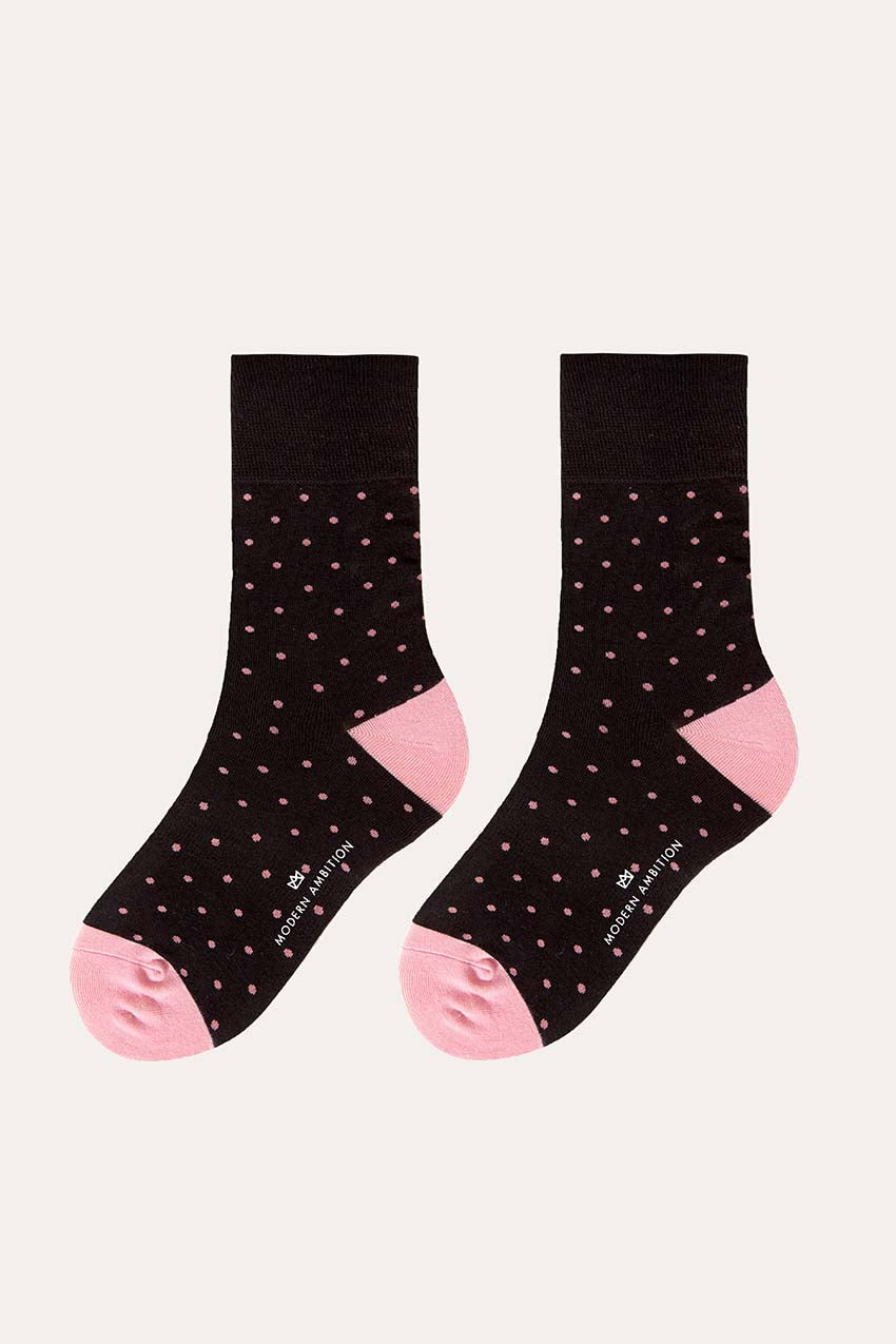 React Technical Crew Dress Sock - Black/Pink Dots