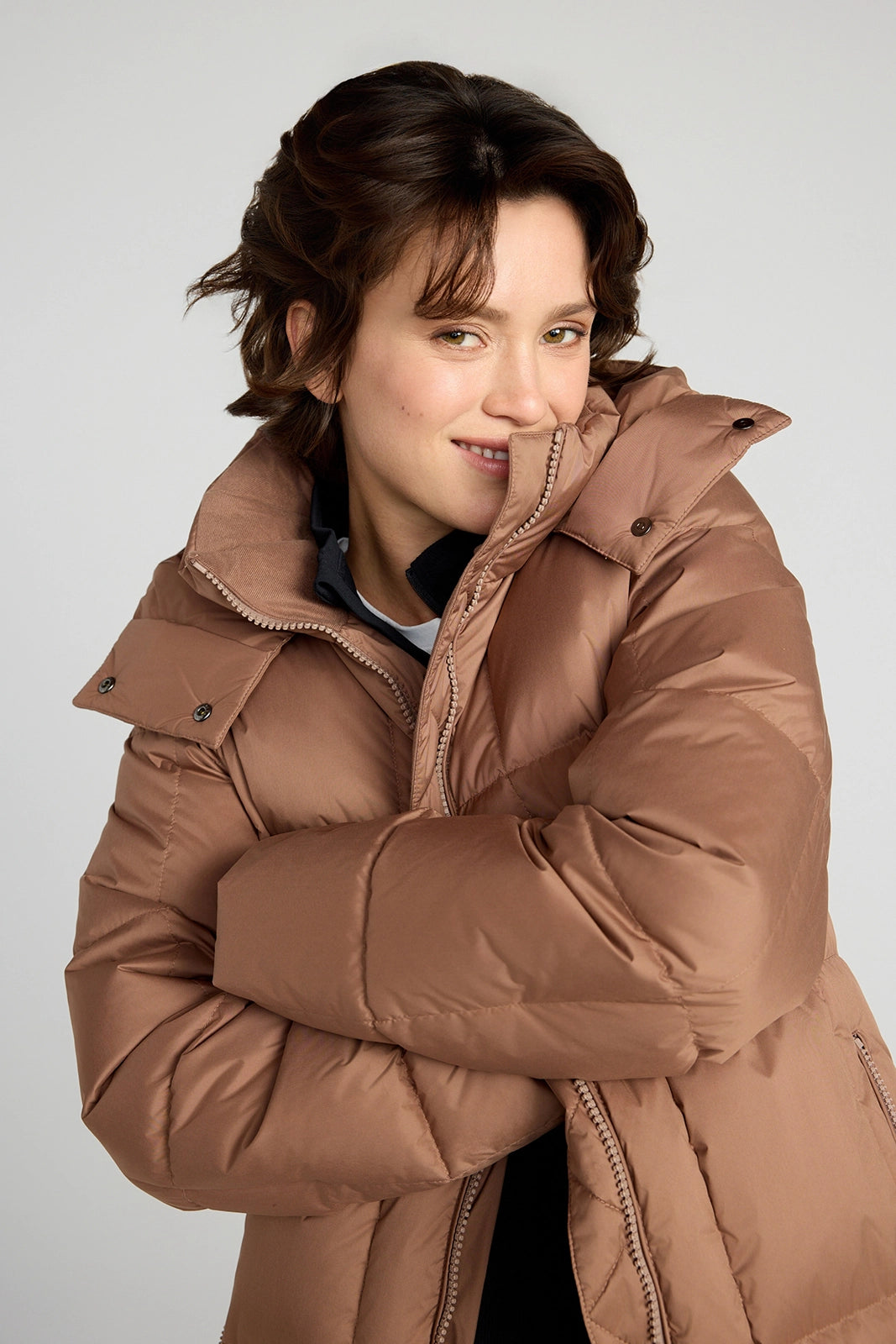 The RDS 700 Fill Power GRS Certified Recycled Poly Square-Quilted  Parka - Light Brown