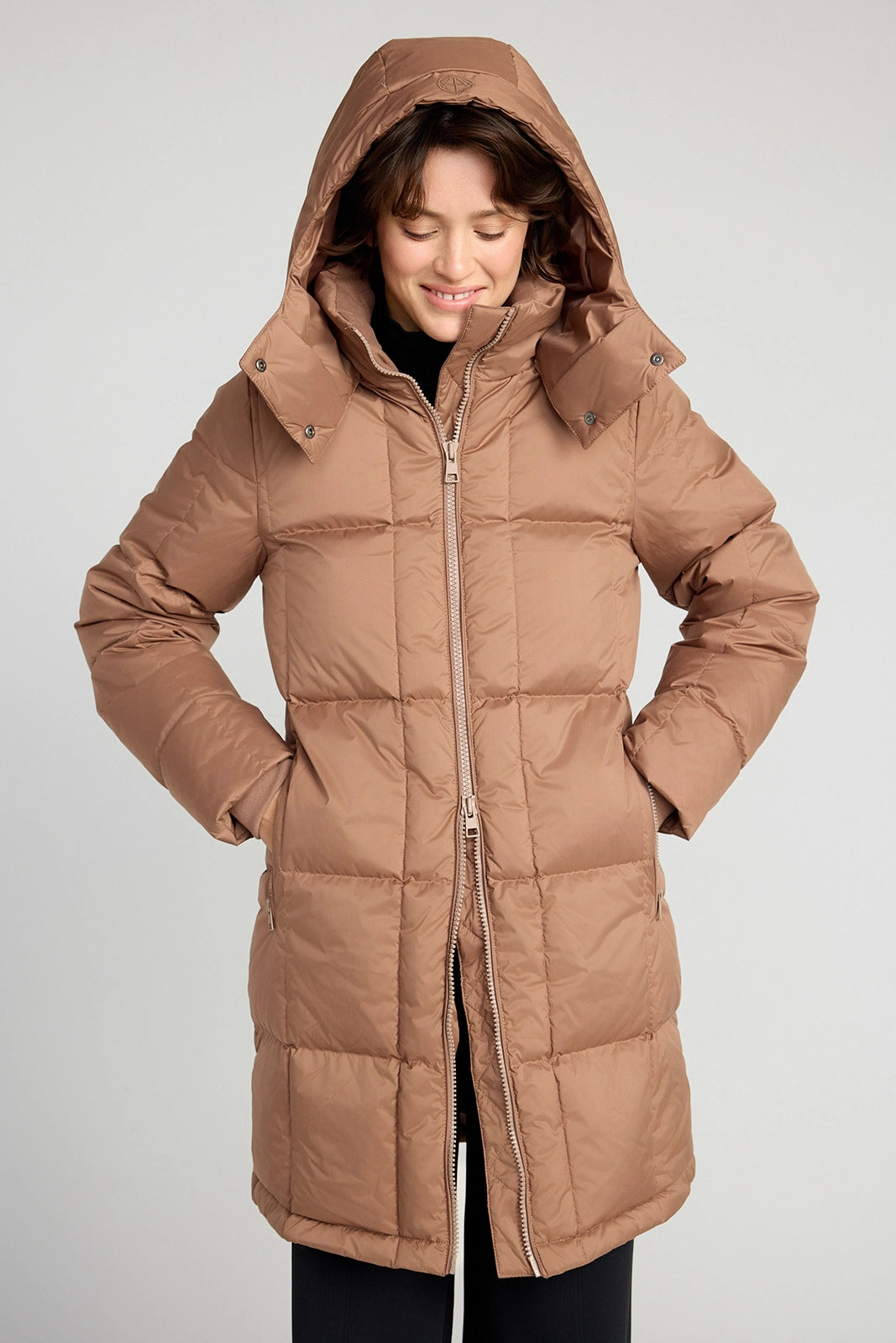 The RDS 700 Fill Power GRS Certified Recycled Poly Square-Quilted  Parka - Light Brown