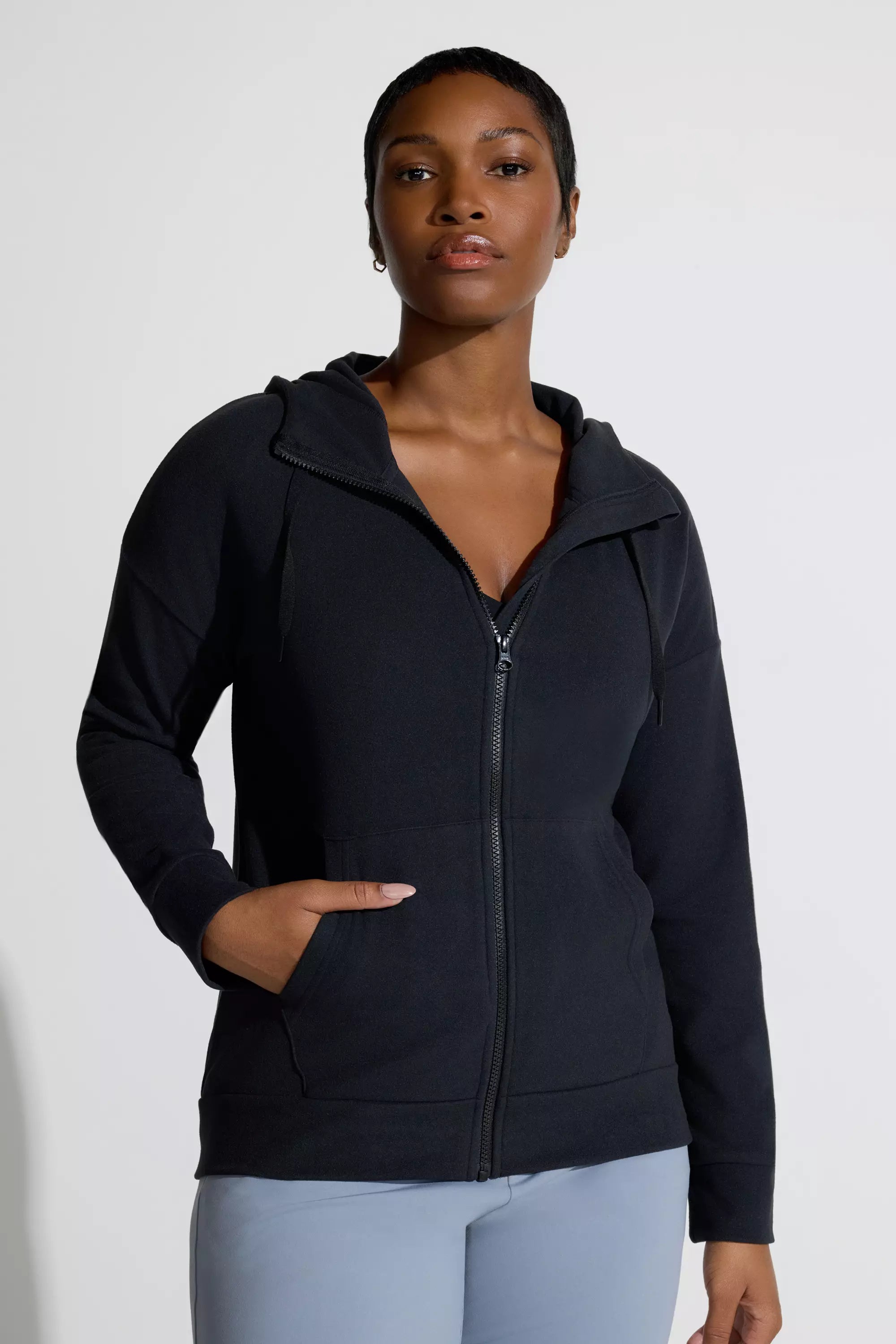 Women’s Cozy Full-Zip Velour Hoodie - Black