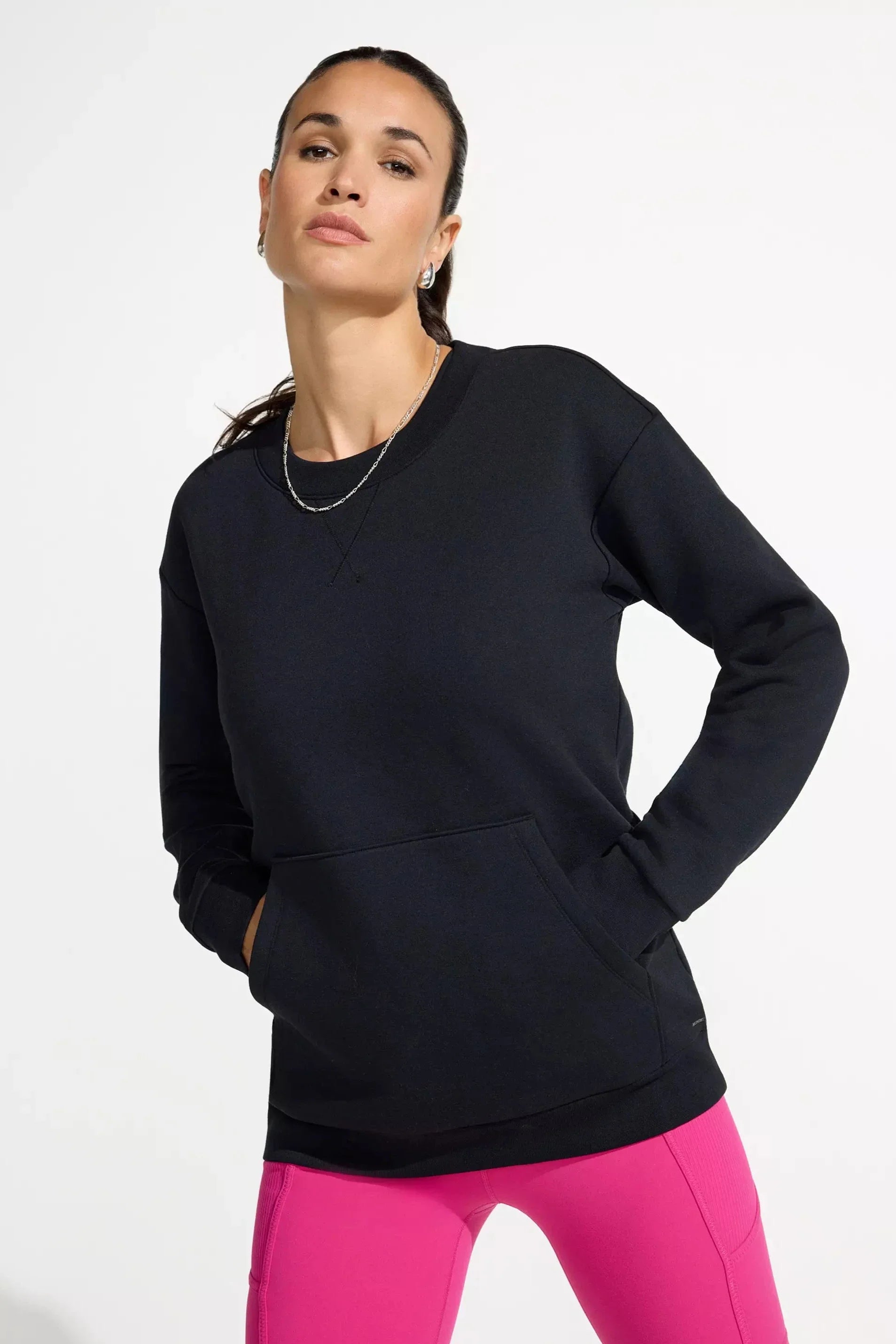 Womens Fleece Crew Neck Top - Black