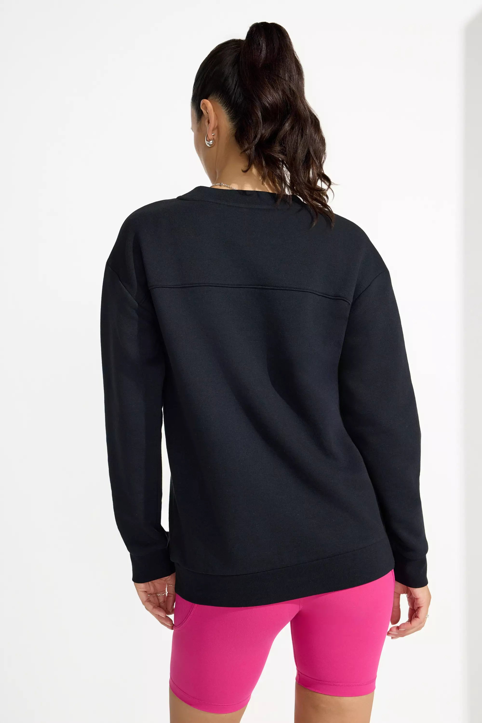 Womens Fleece Crew Neck Top - Black