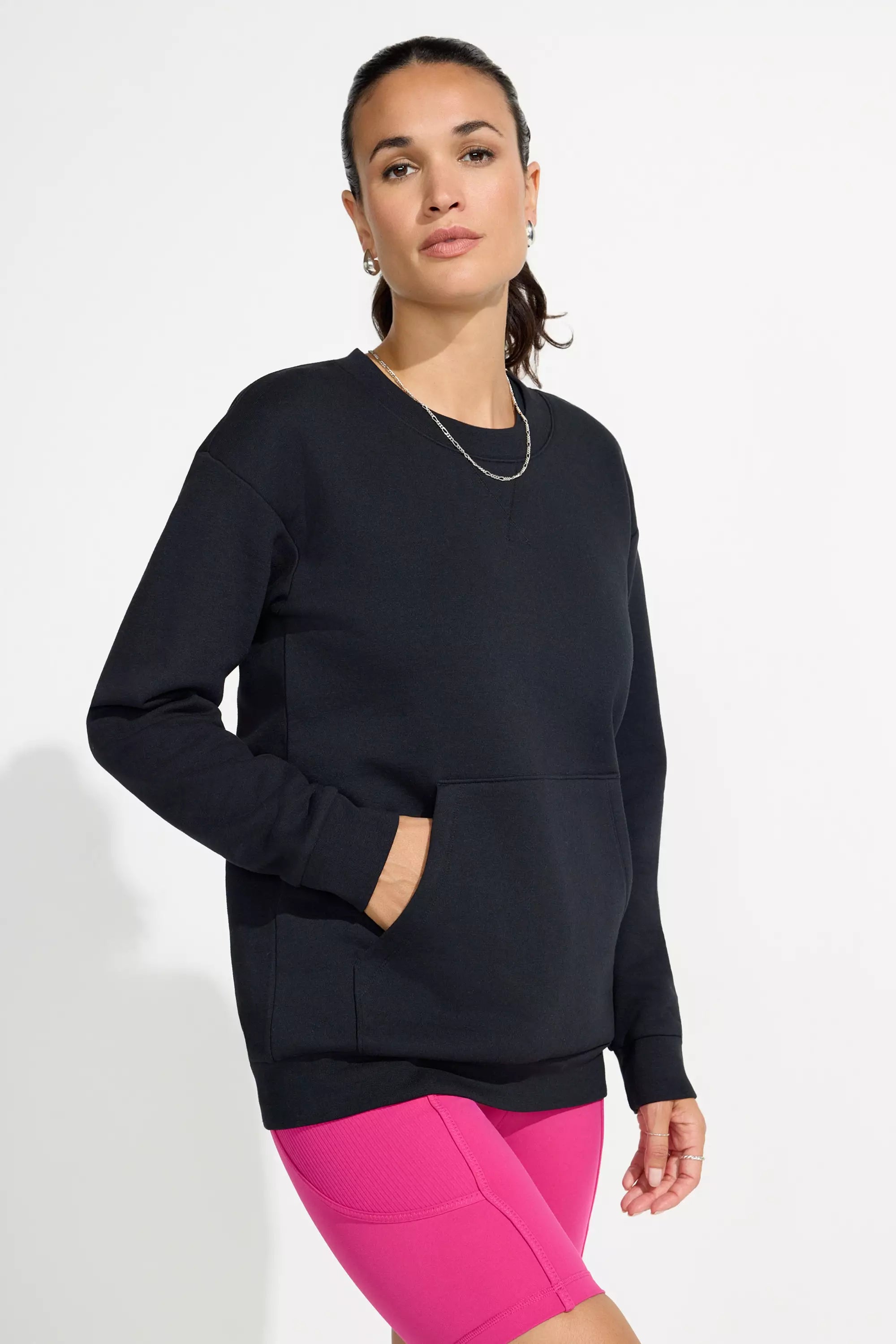 Womens Fleece Crew Neck Top - Black