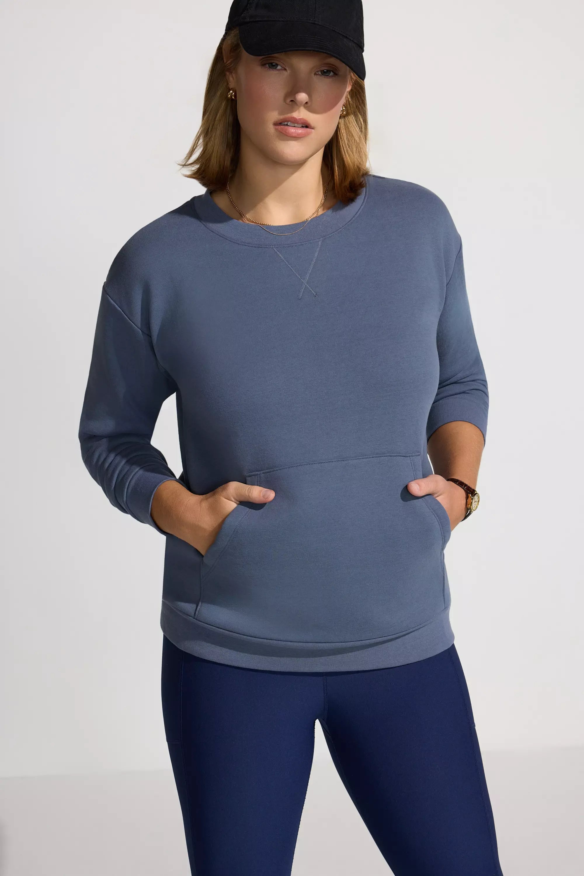 Womens Fleece Crew Neck Top - Blue