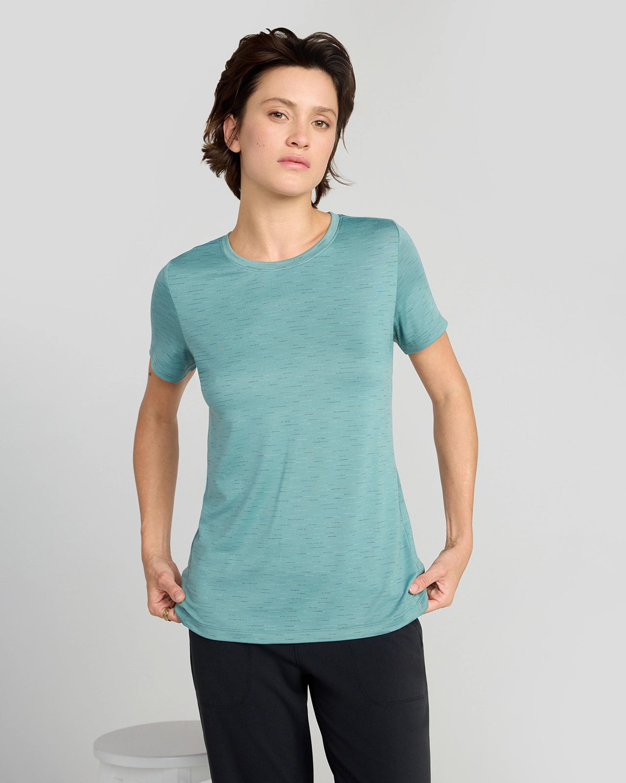 The GRS Certified Recycled Poly Space Dye Tee - Porcelain Green