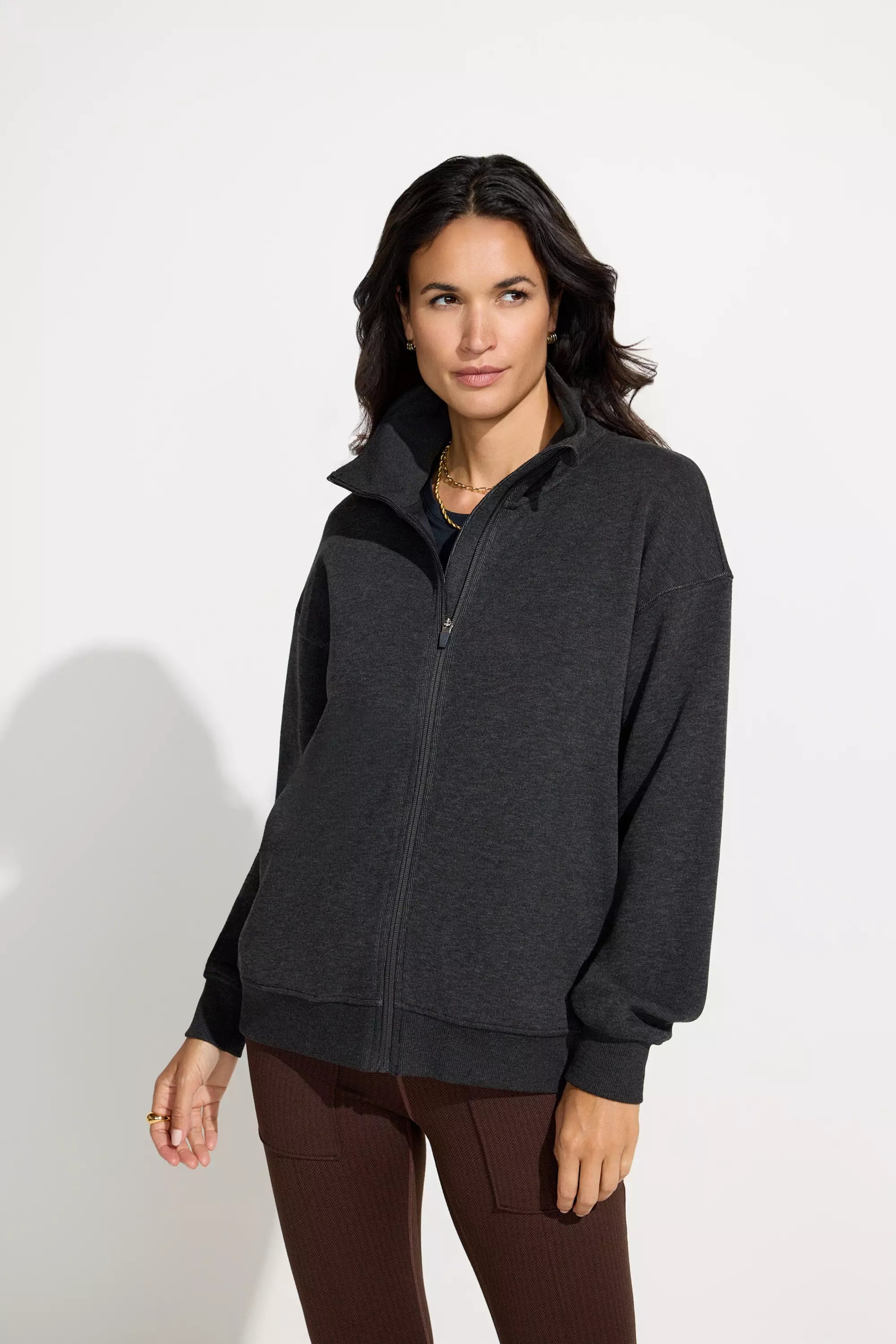 Full Zip Fleece Top - Heather Black