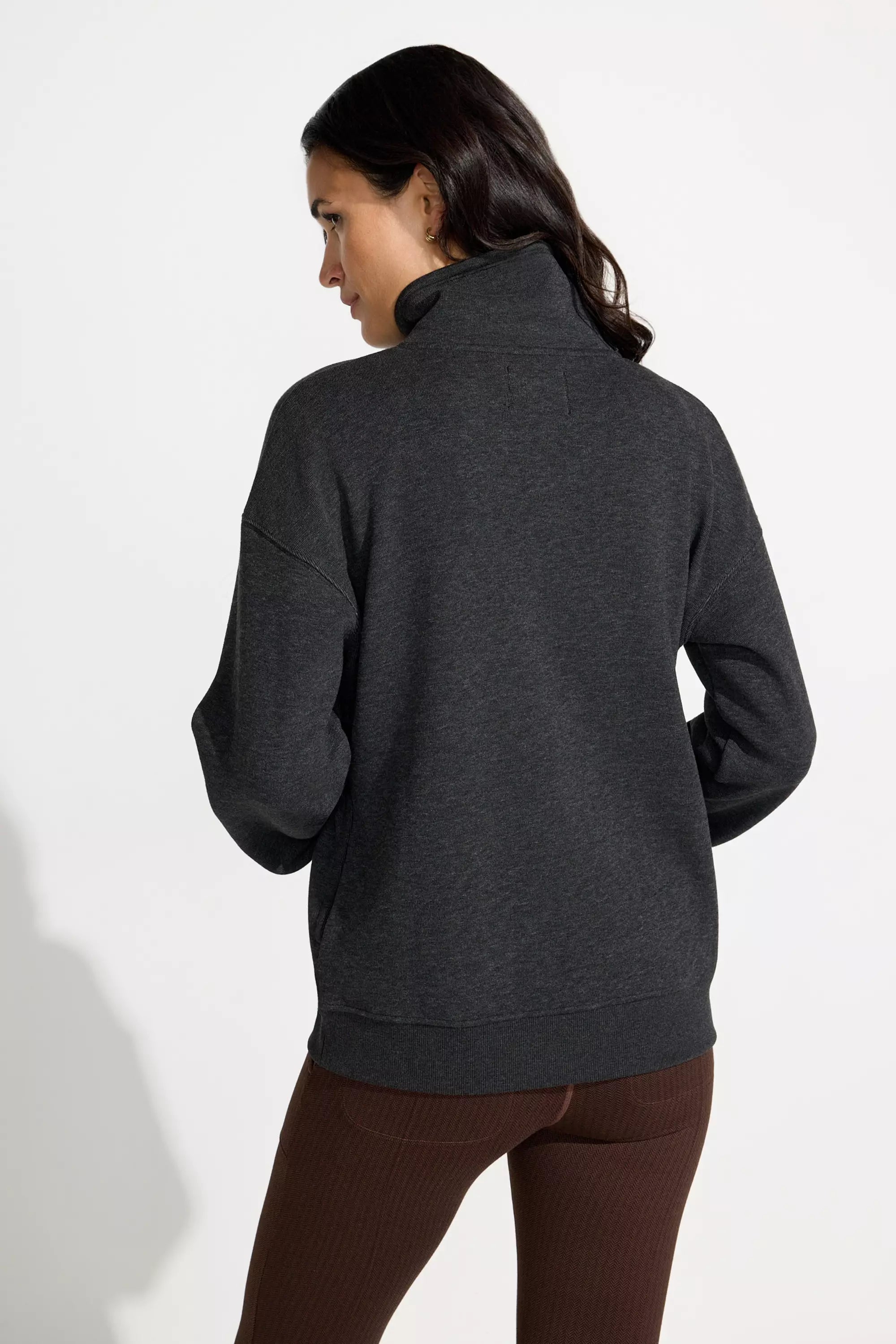 Full Zip Fleece Top - Heather Black
