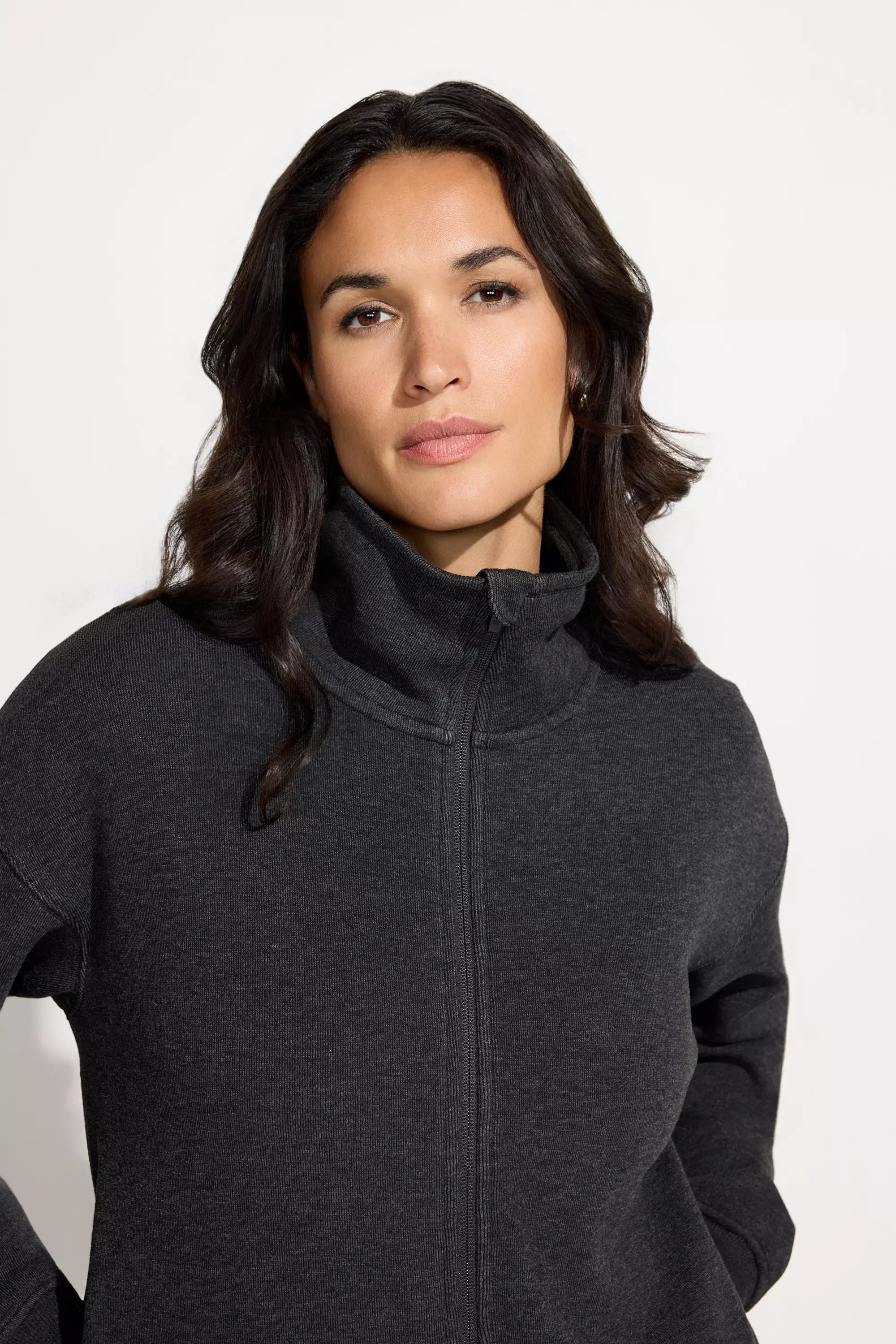 Full Zip Fleece Top - Heather Black
