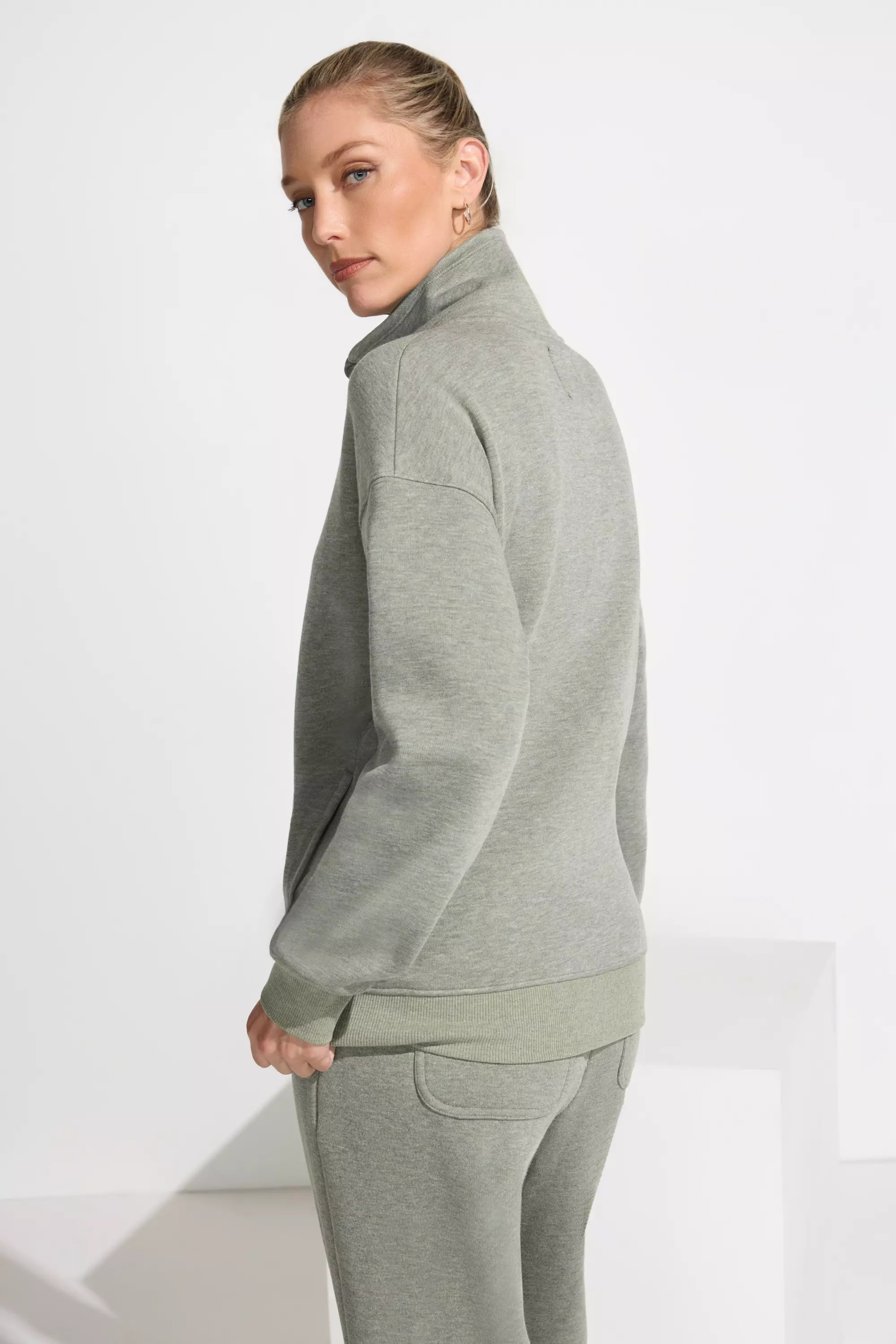 Full Zip Fleece Top - Heather Green