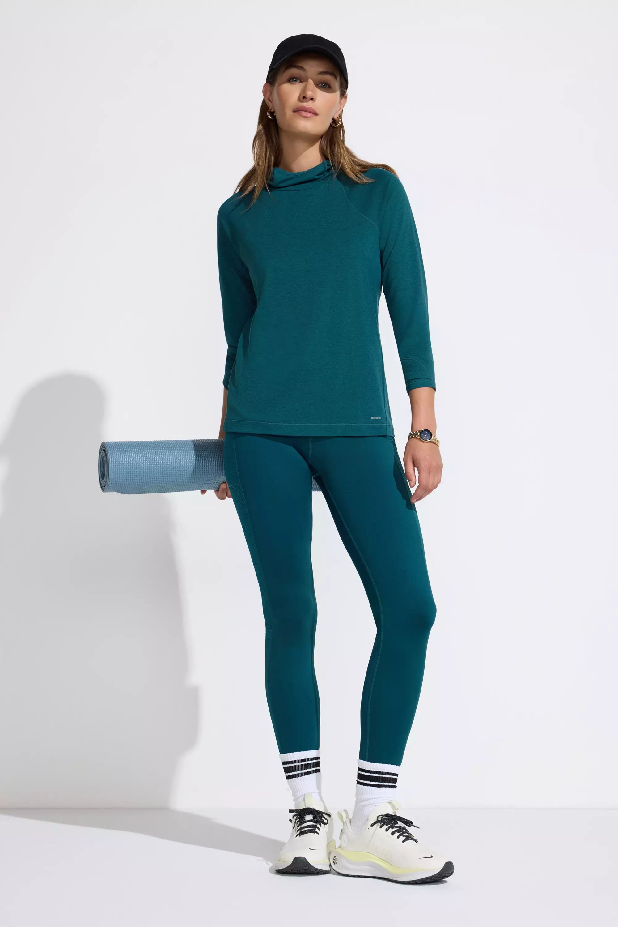 Women’s Merino Blend Hooded Long Sleeve Top - Green Teal