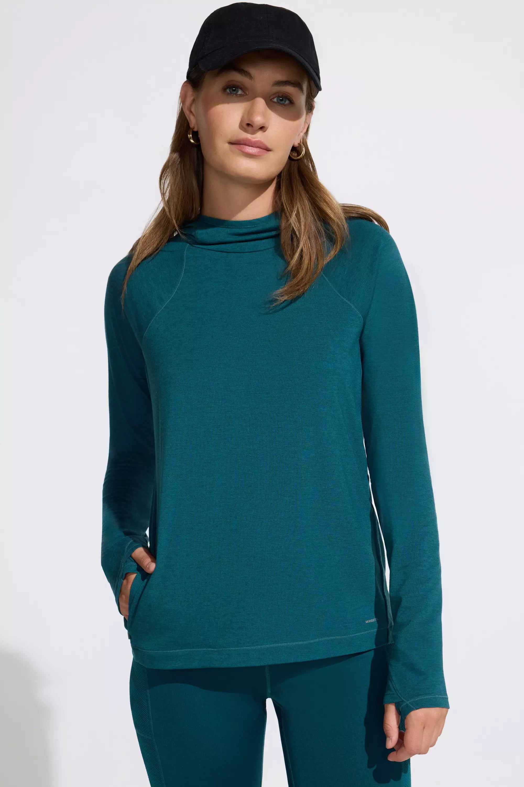 Women’s Merino Blend Hooded Long Sleeve Top - Green Teal