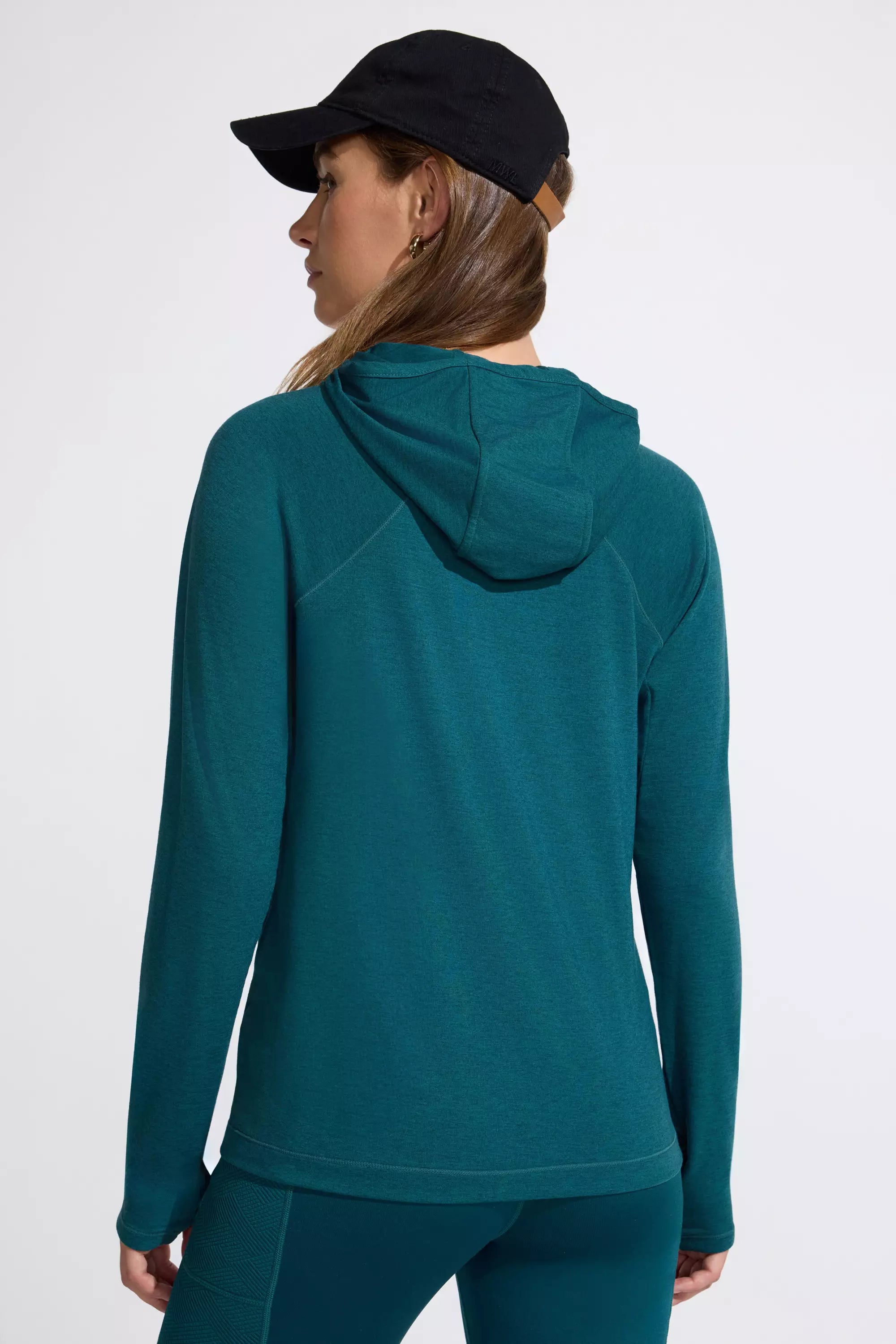 Women’s Merino Blend Hooded Long Sleeve Top - Green Teal