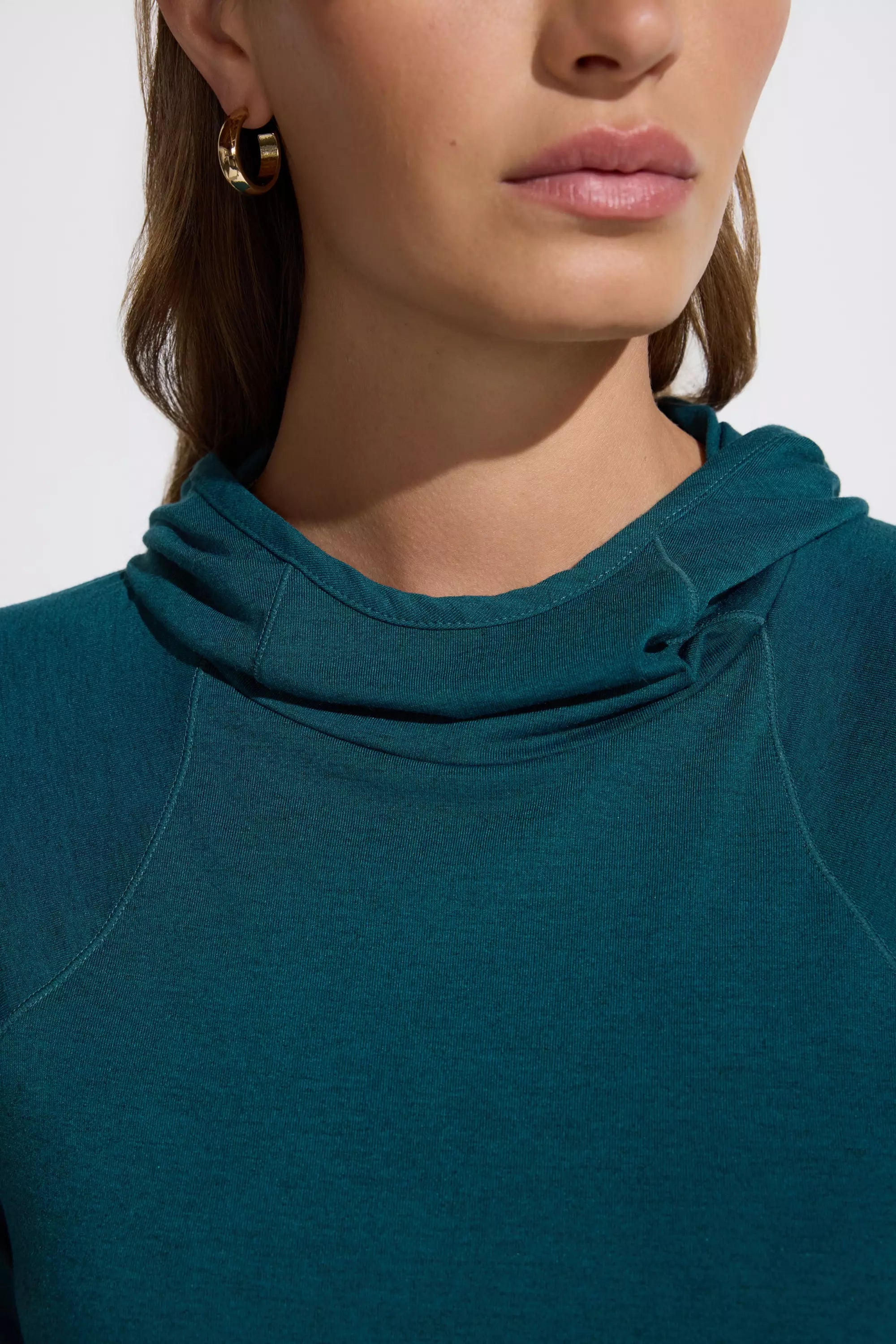 Women’s Merino Blend Hooded Long Sleeve Top - Green Teal