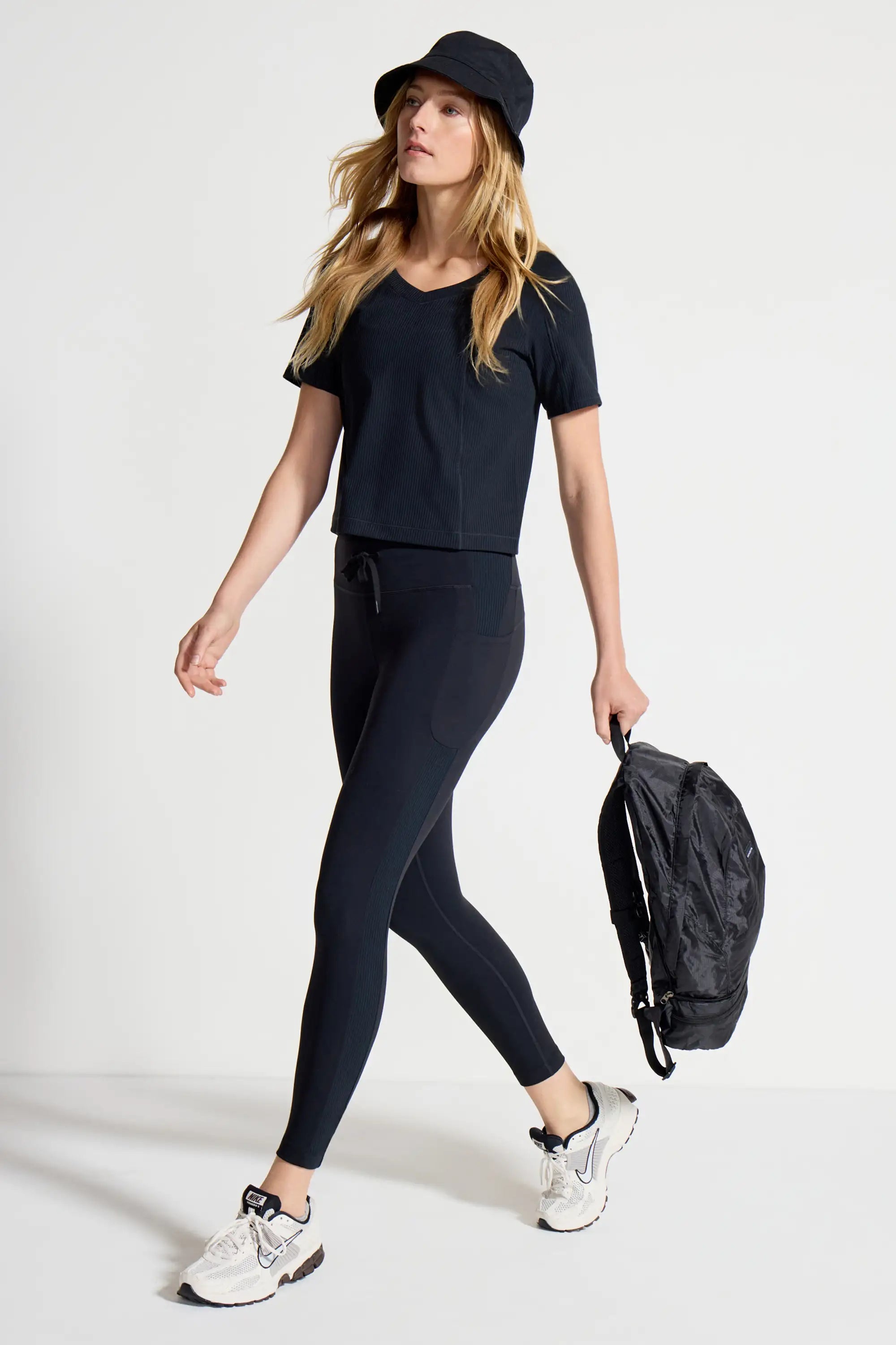 Ribbed Short Sleeve Top - Black
