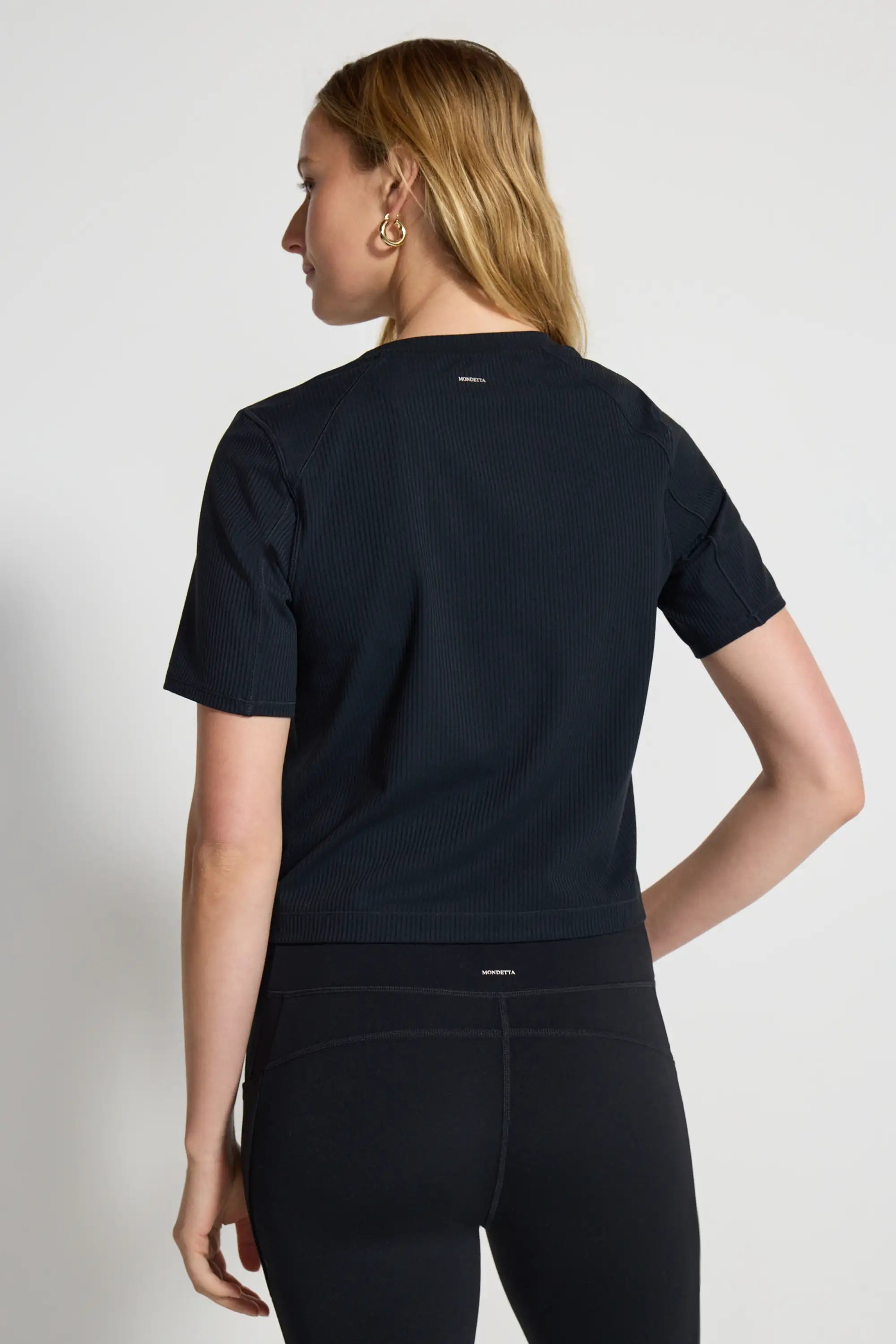 Ribbed Short Sleeve Top - Black