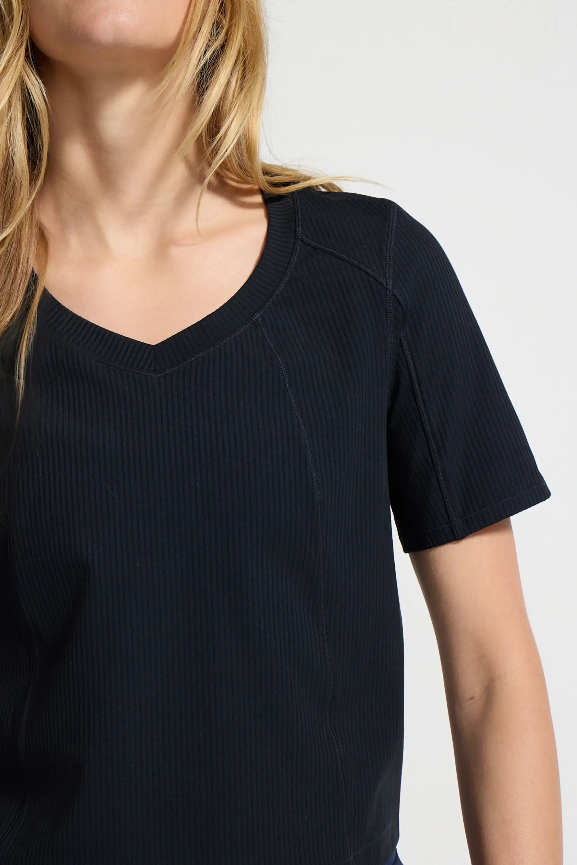 Ribbed Short Sleeve Top - Black