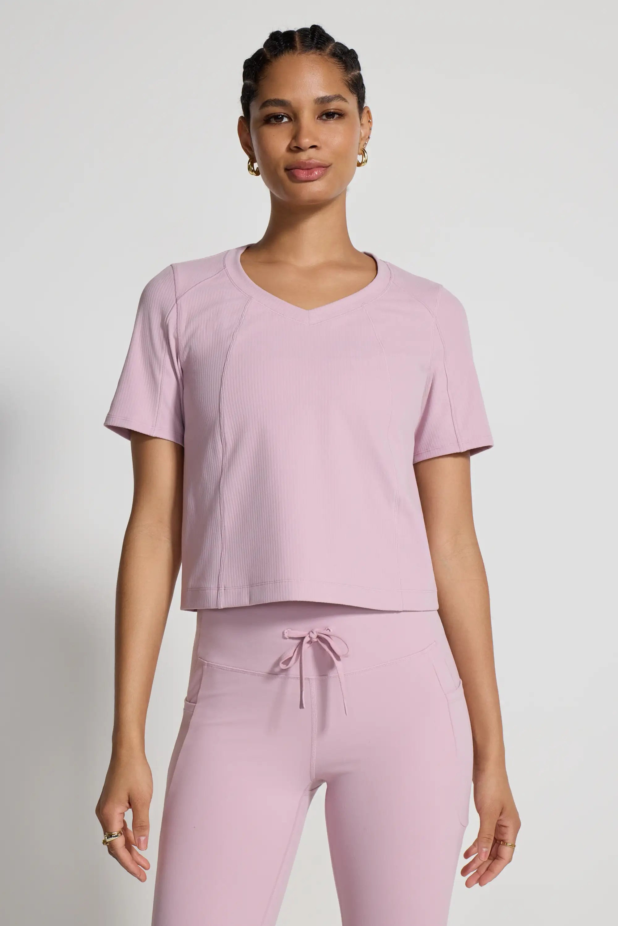 Ribbed Short Sleeve Top - Pink