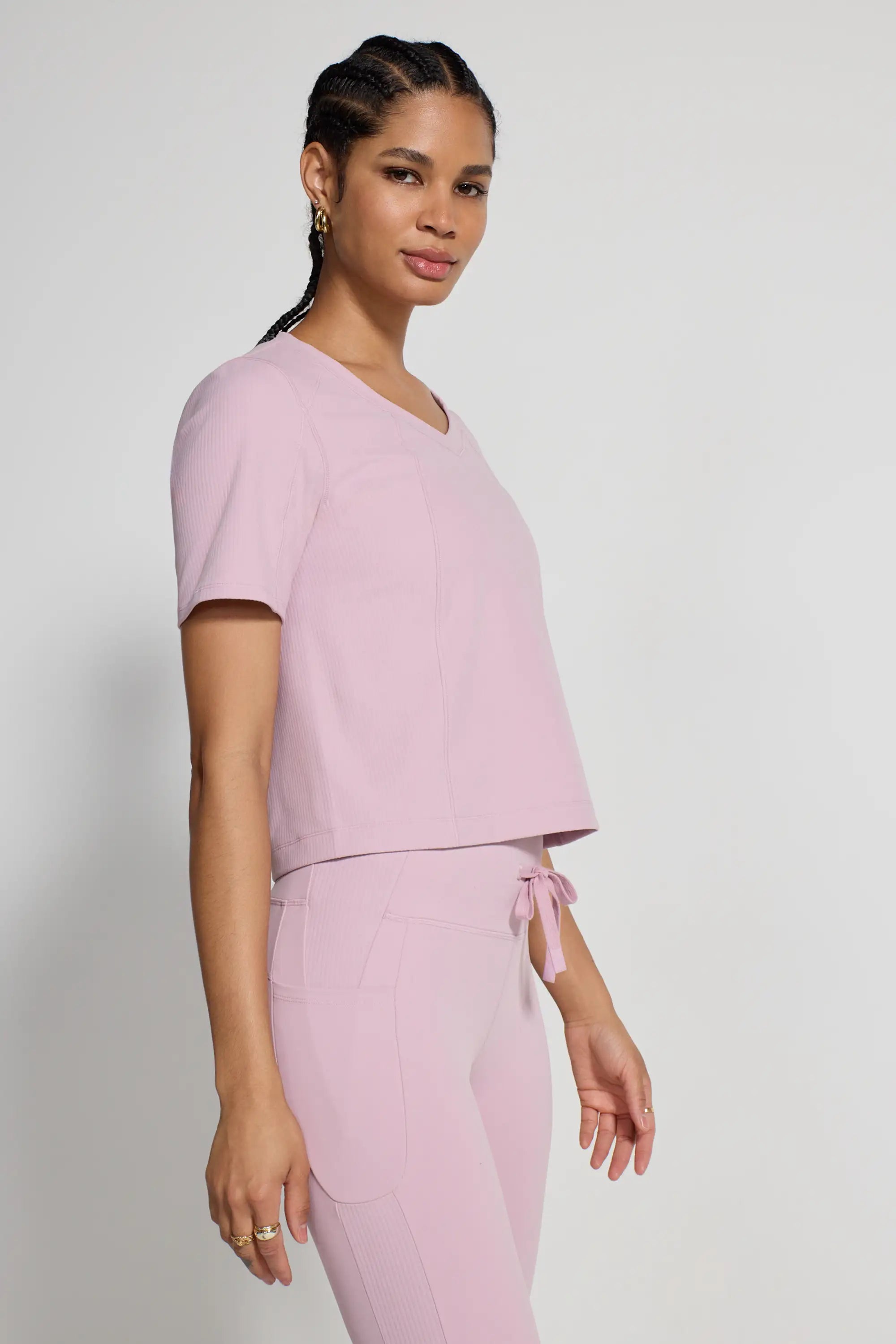 Ribbed Short Sleeve Top - Pink