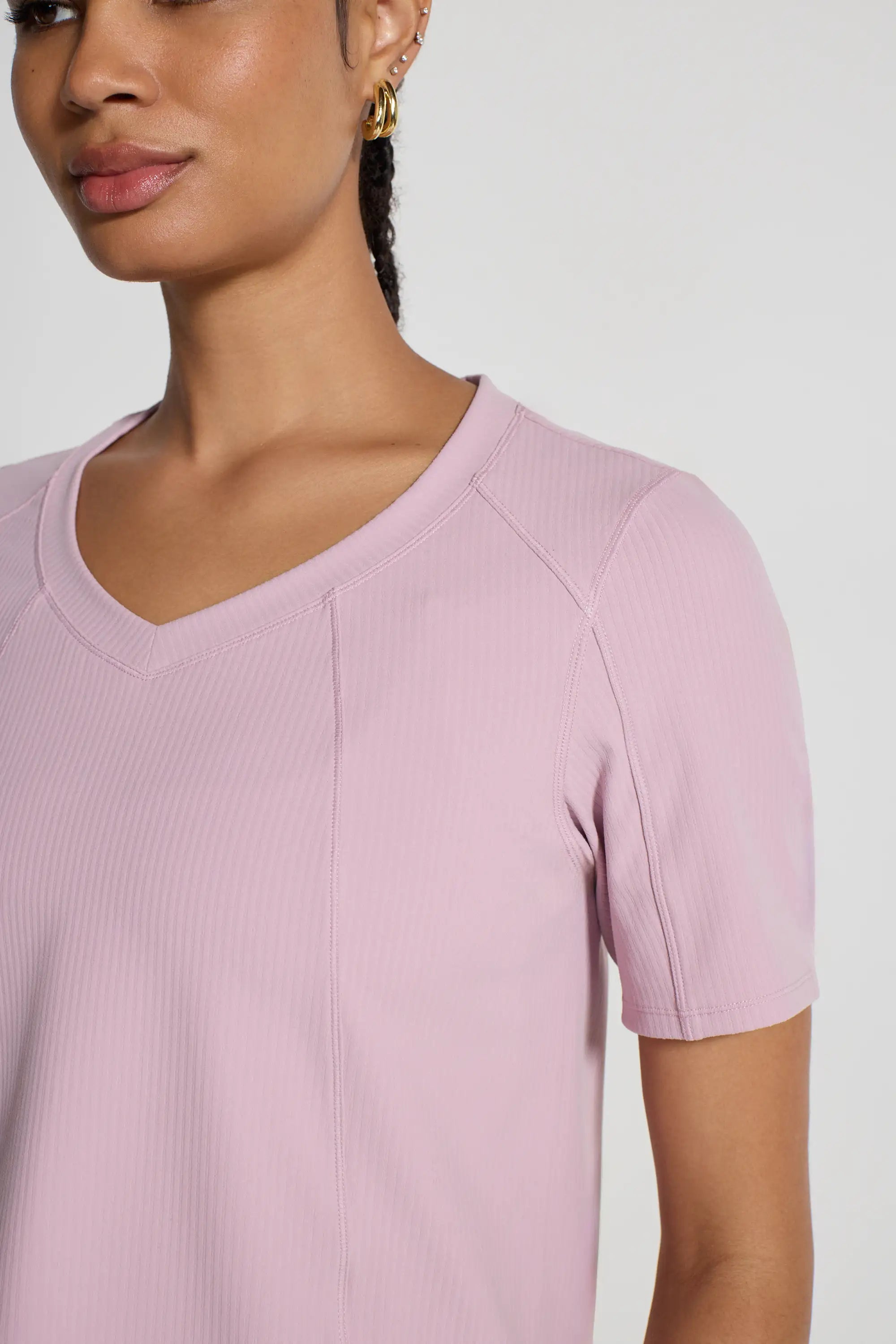 Ribbed Short Sleeve Top - Pink