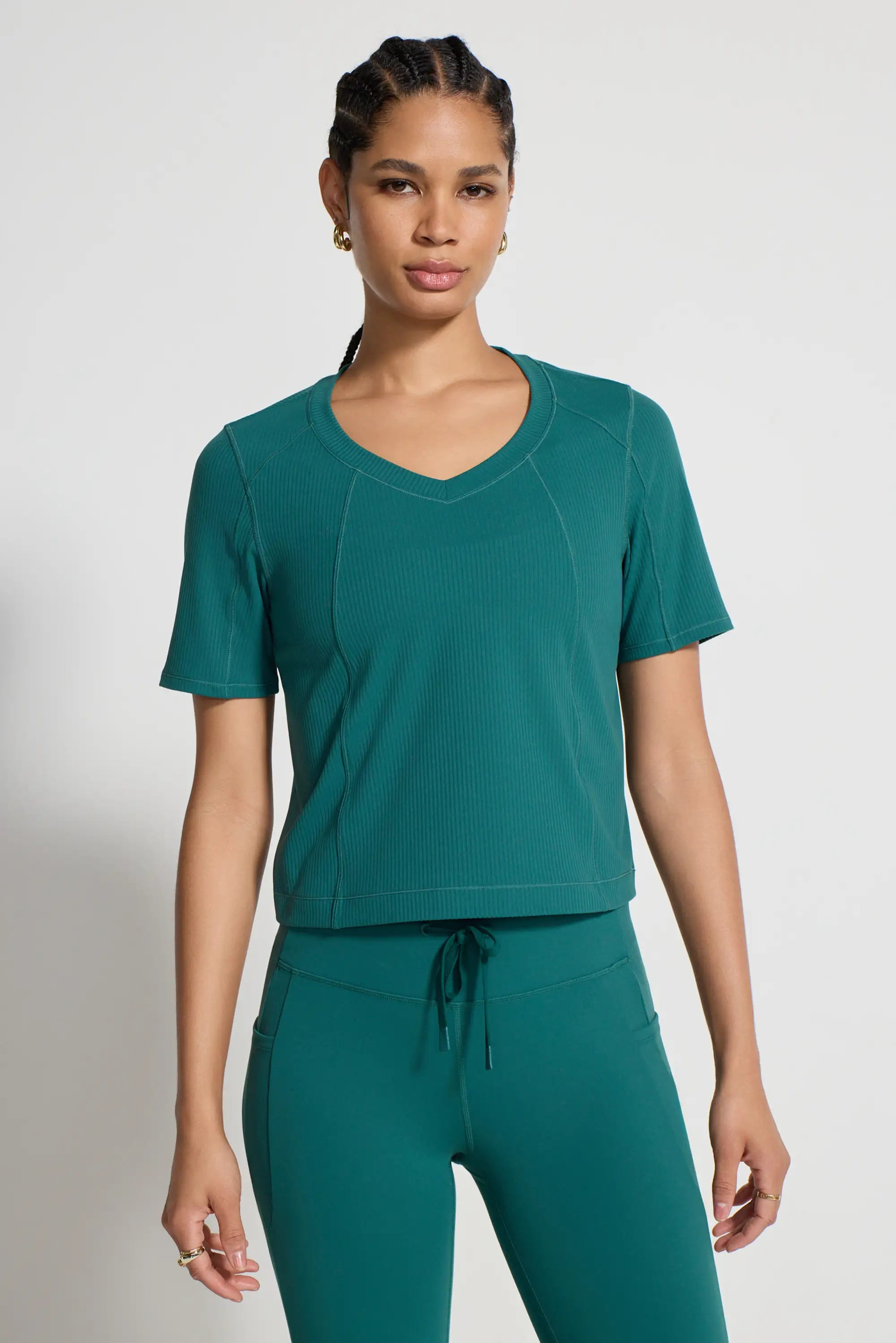 Ribbed Short Sleeve Top - Green