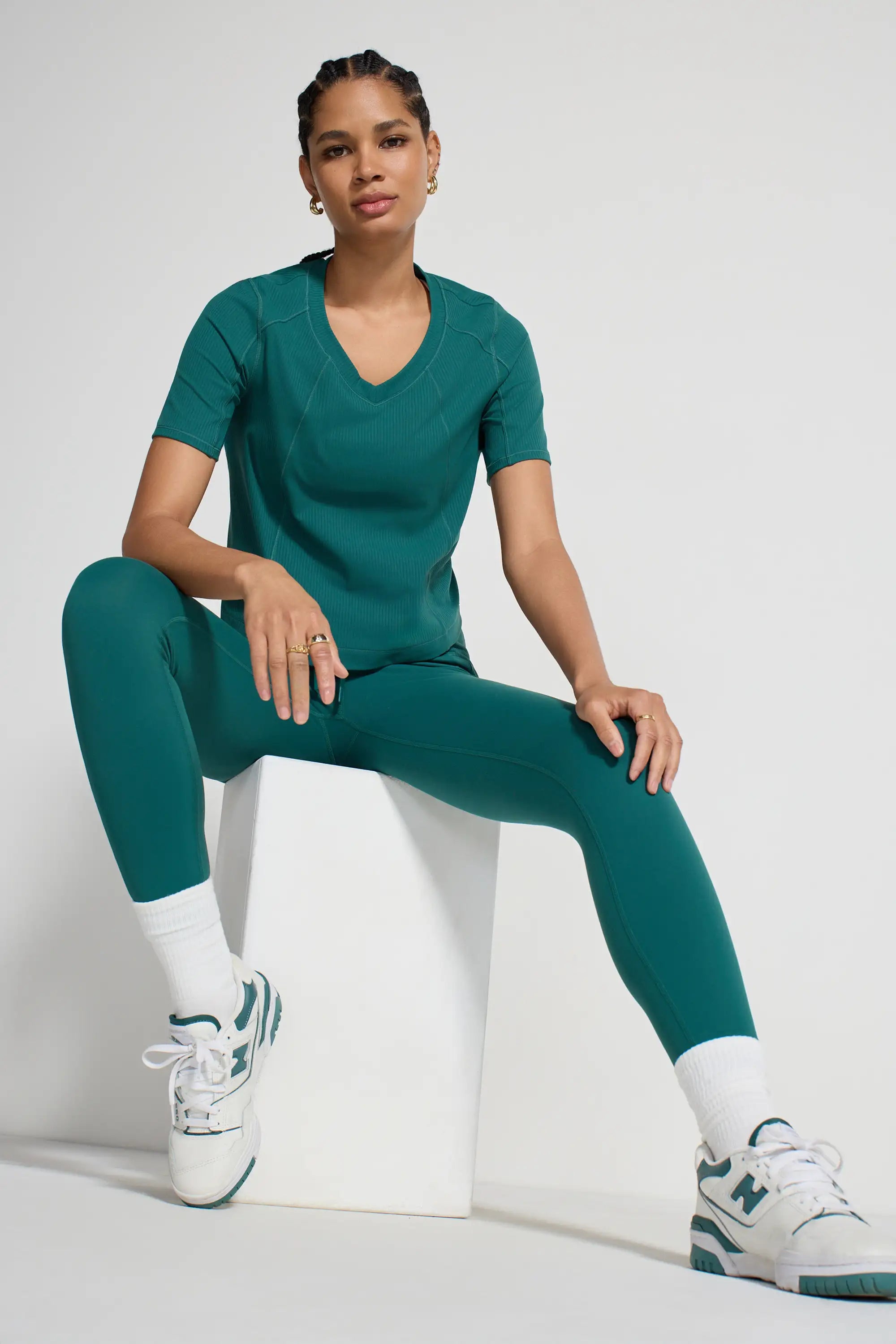 Ribbed Short Sleeve Top - Green