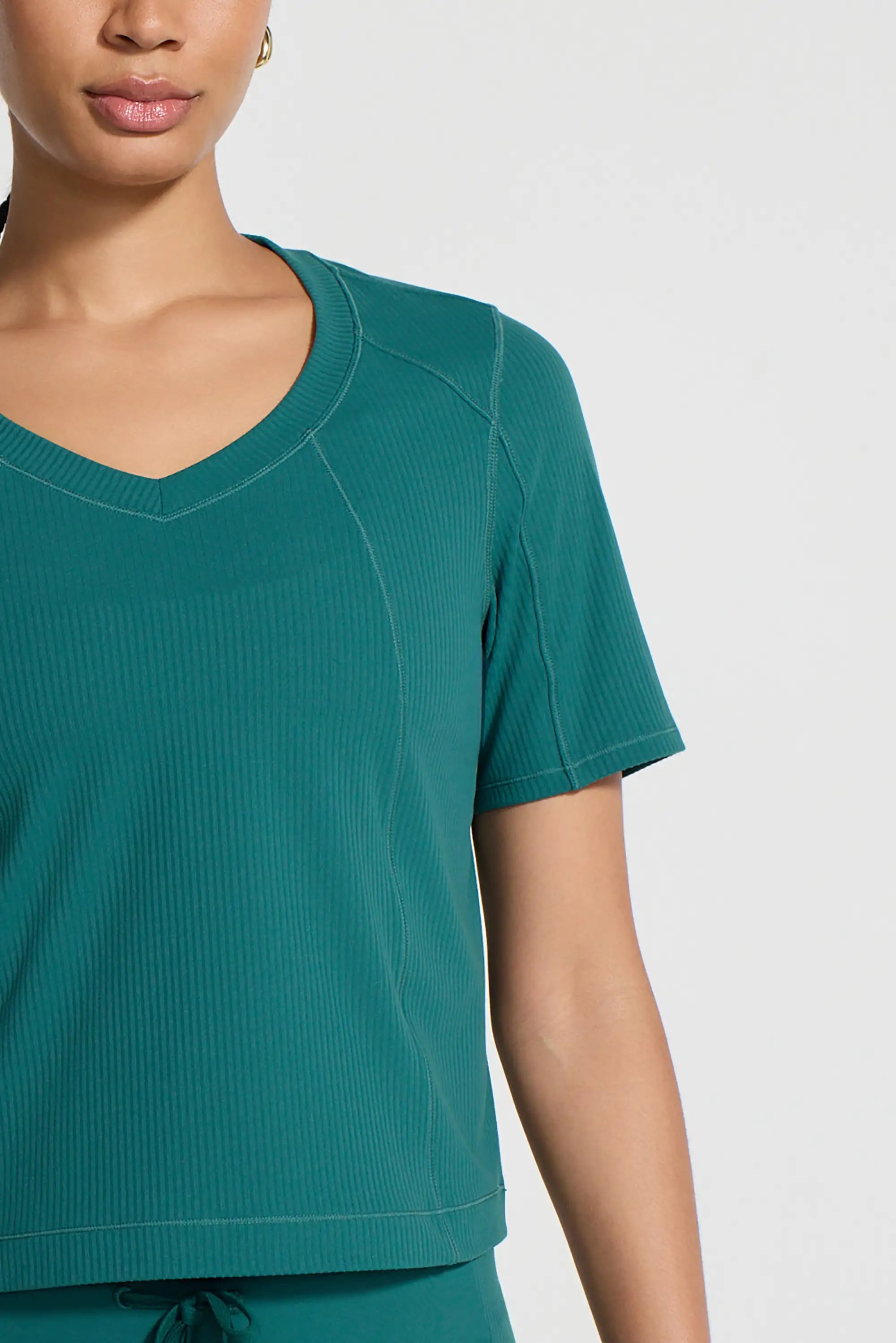 Ribbed Short Sleeve Top - Green