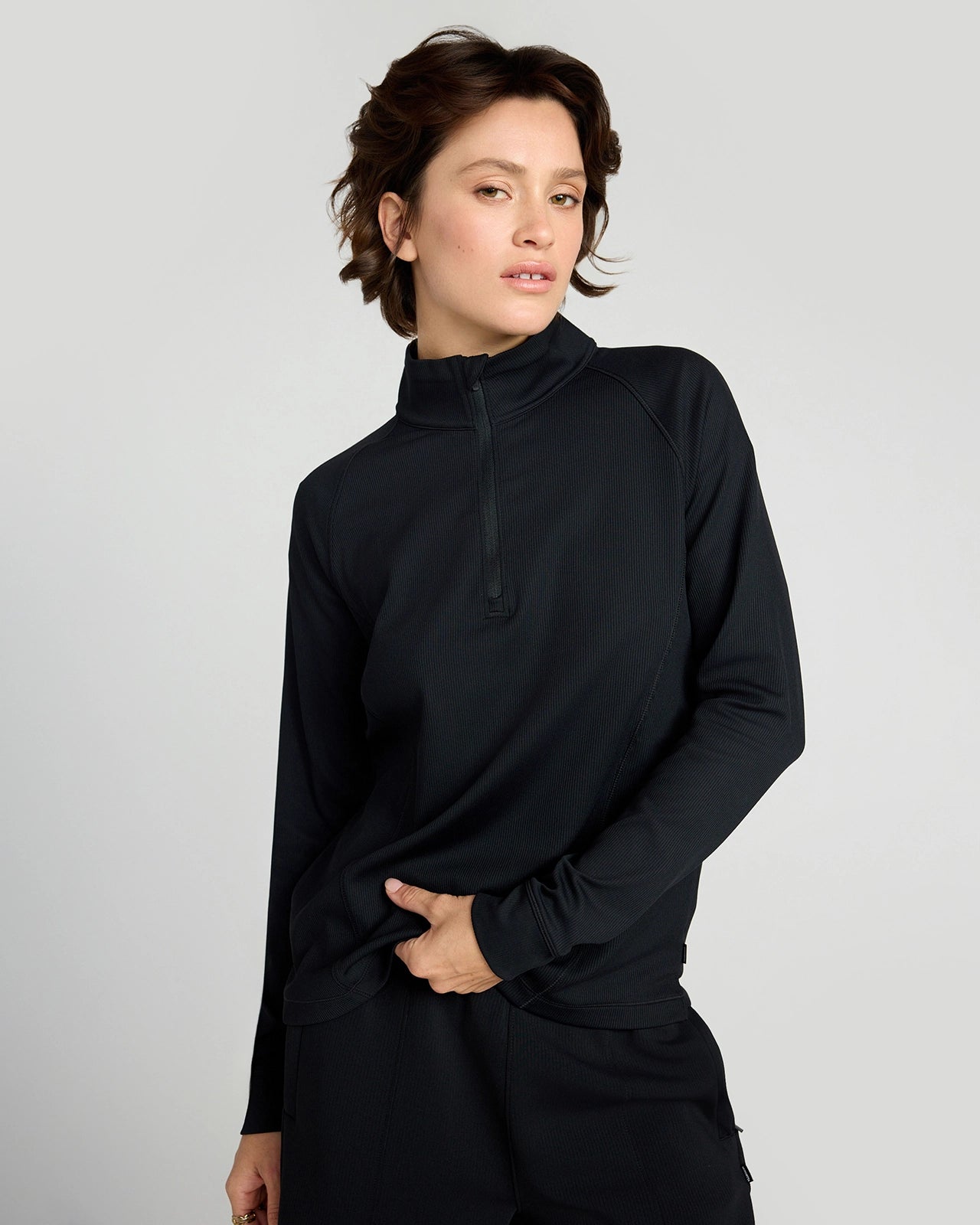 The Active Ribbed GRS Certified Recycled Nylon 1/4 Zip - Black