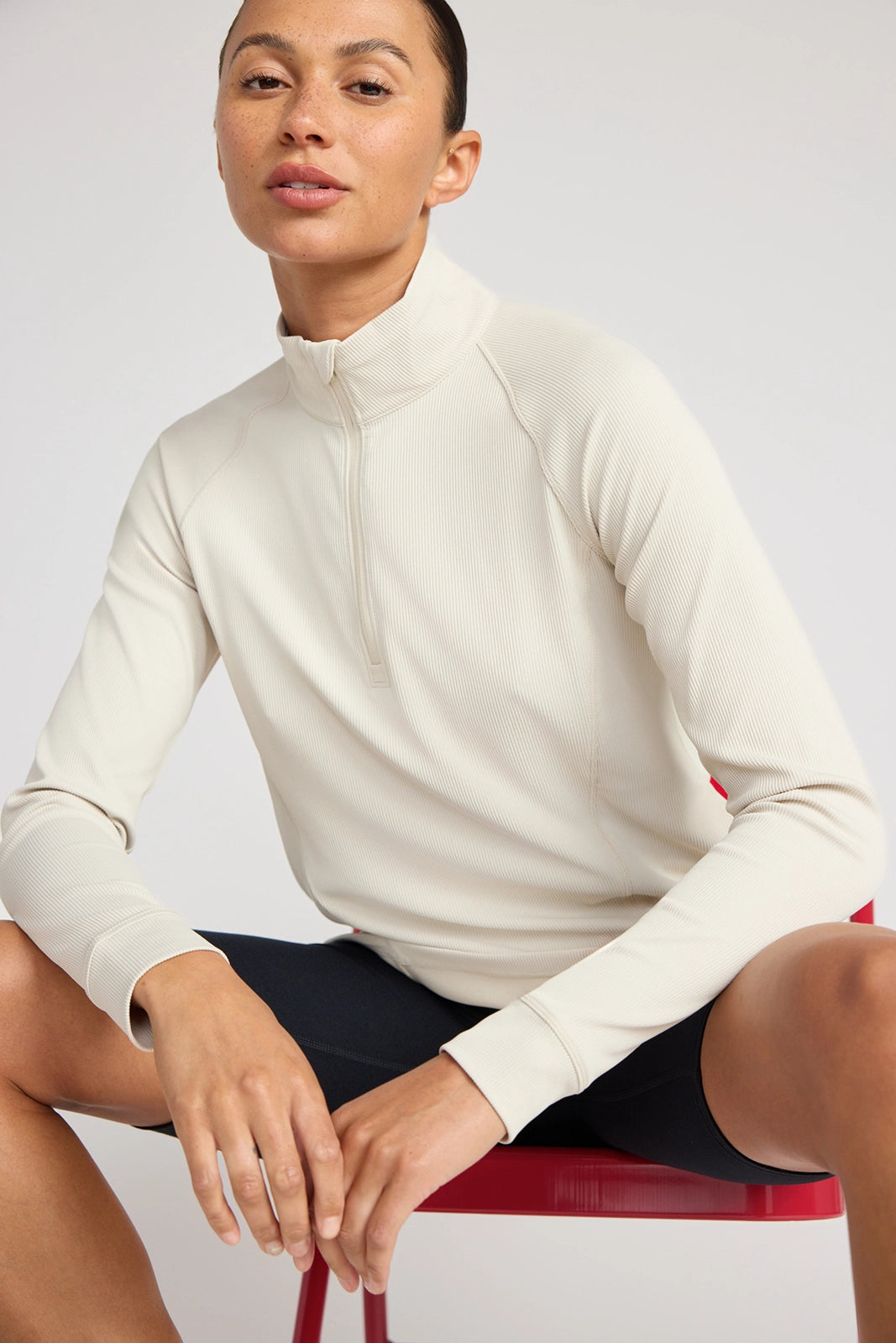 The Active Ribbed GRS Certified Recycled Nylon 1/4 Zip - Pumice Stone
