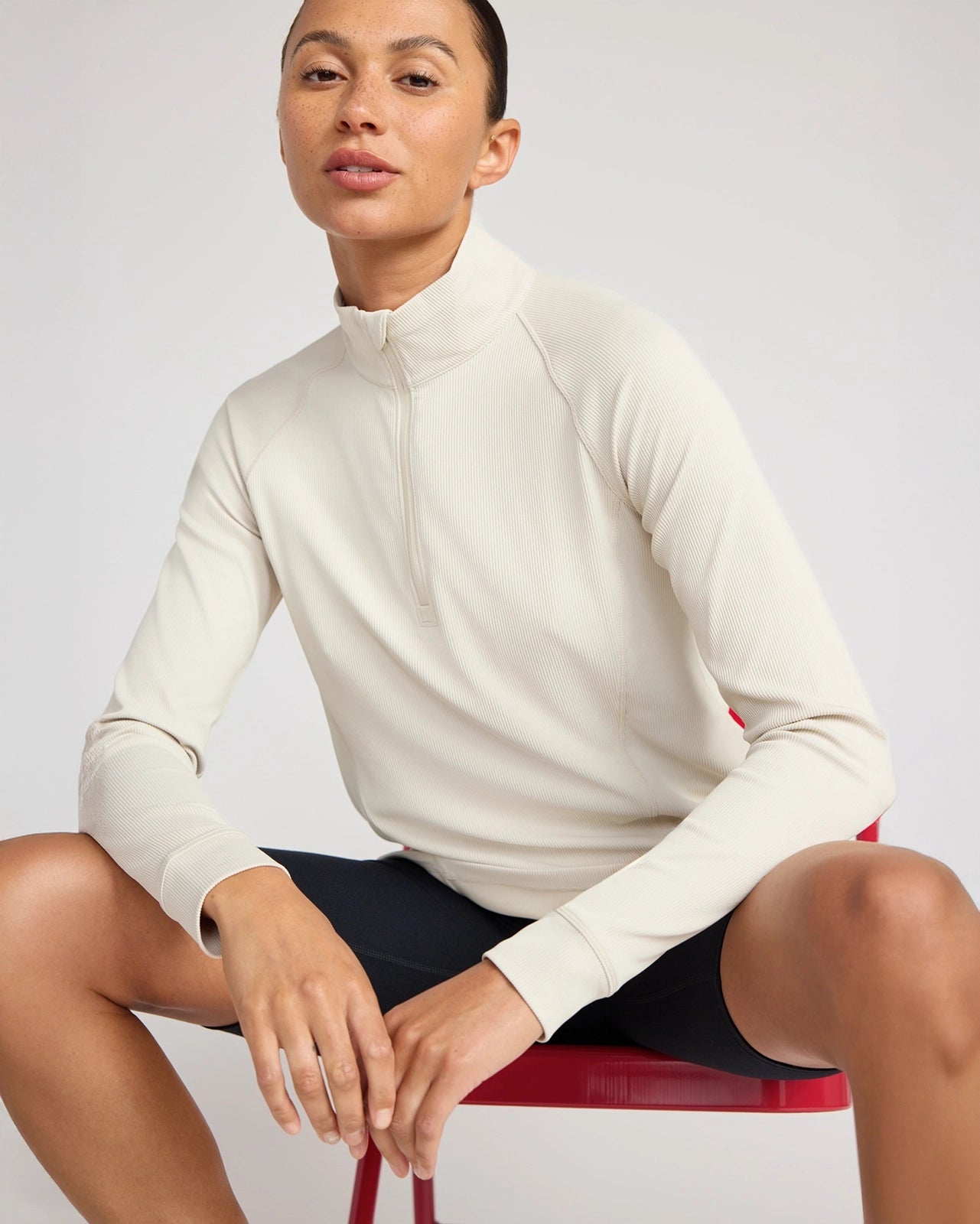 The Active Ribbed GRS Certified Recycled Nylon 1/4 Zip - Pumice Stone Beige