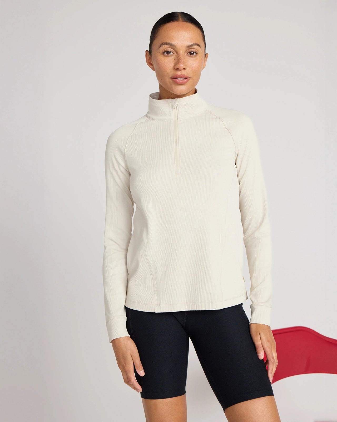 The Active Ribbed GRS Certified Recycled Nylon 1/4 Zip - Pumice Stone Beige