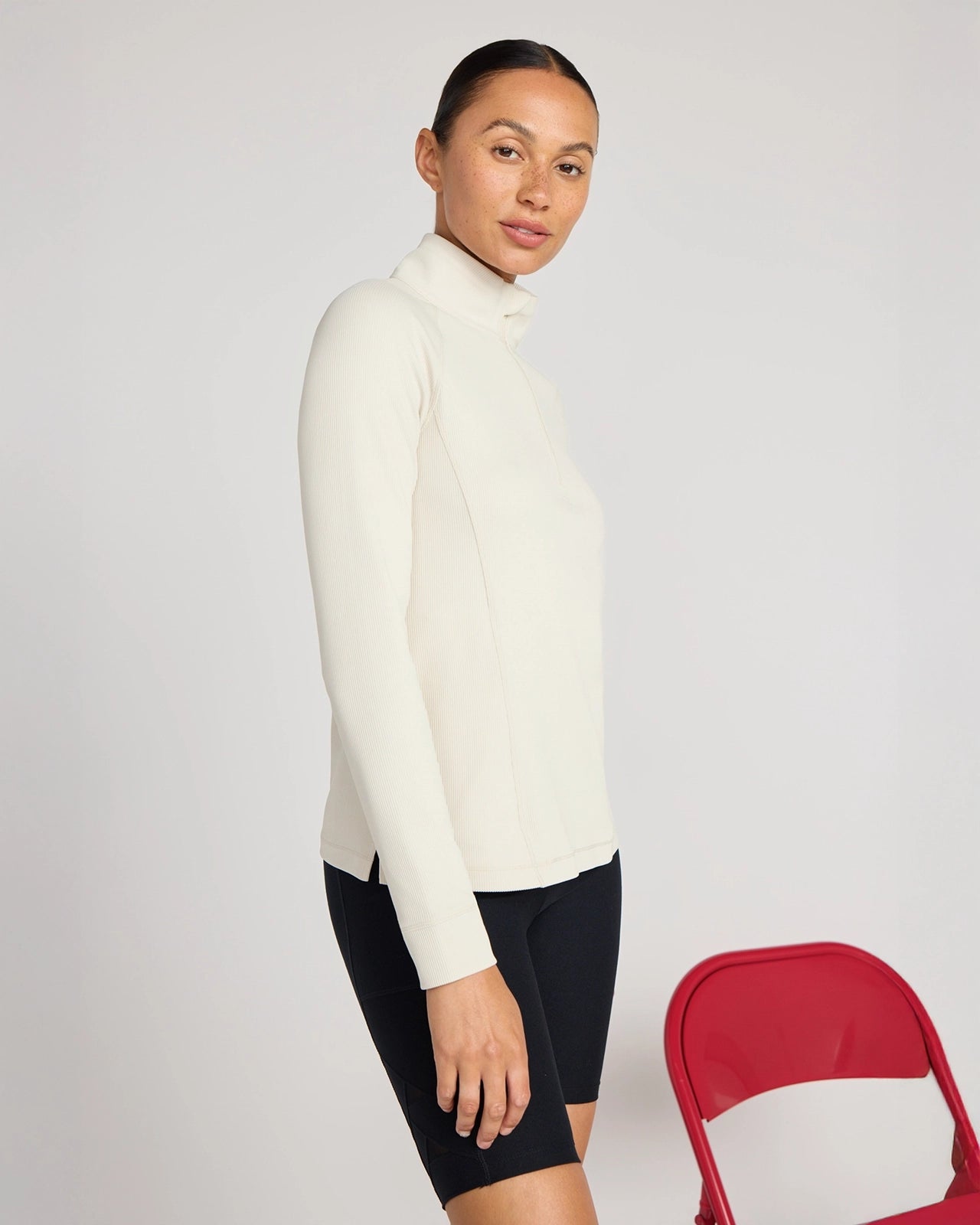 The Active Ribbed GRS Certified Recycled Nylon 1/4 Zip - Pumice Stone Beige