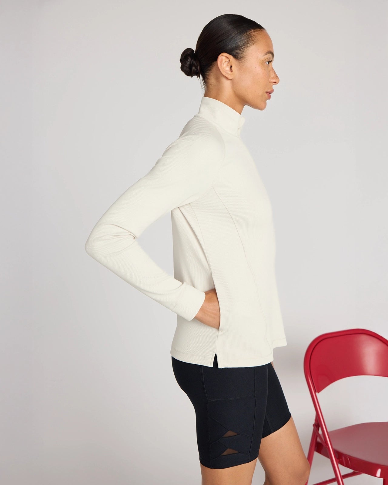 The Active Ribbed GRS Certified Recycled Nylon 1/4 Zip - Pumice Stone Beige