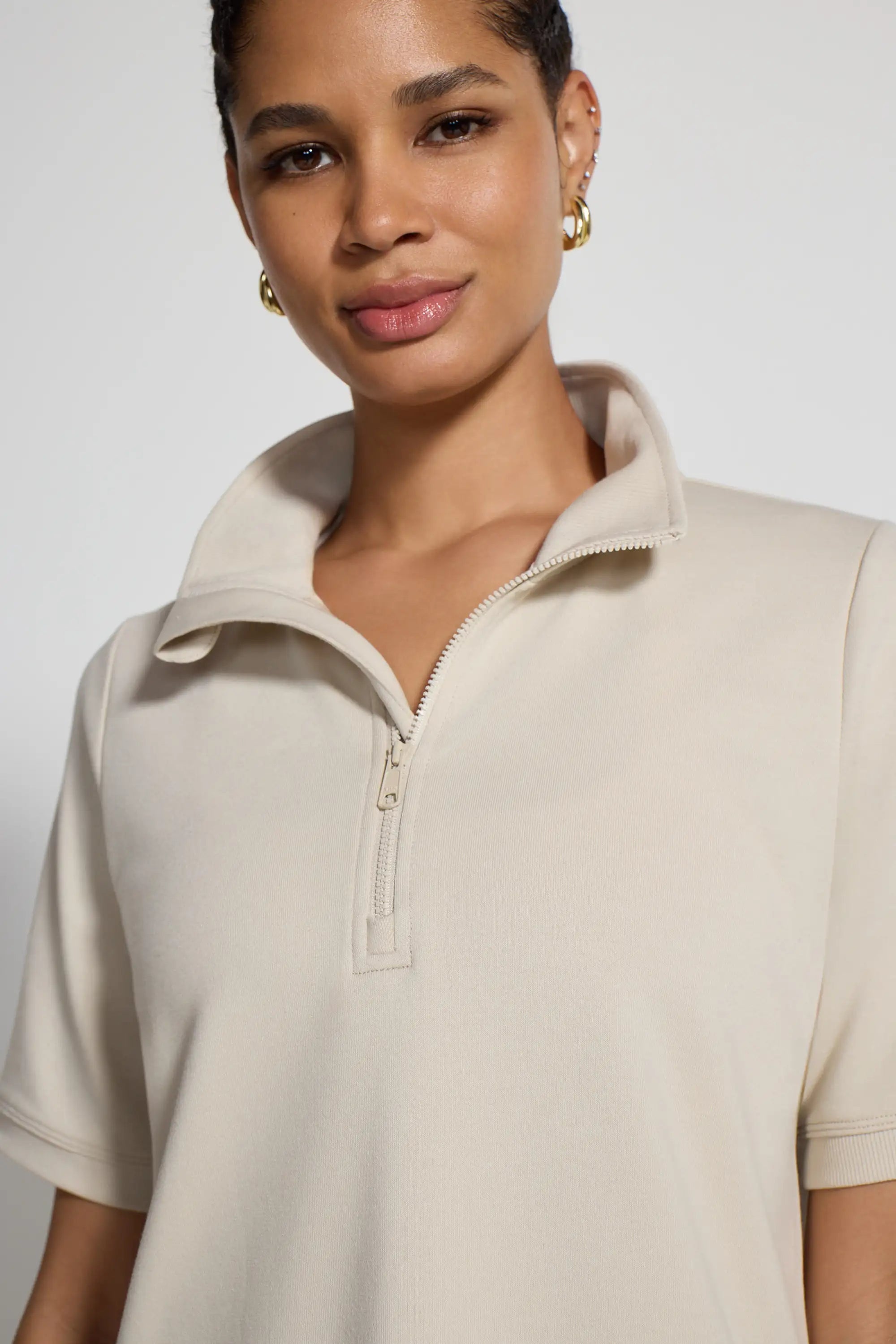 Women's Terry 1/4-Zip Top - Pumice Stone