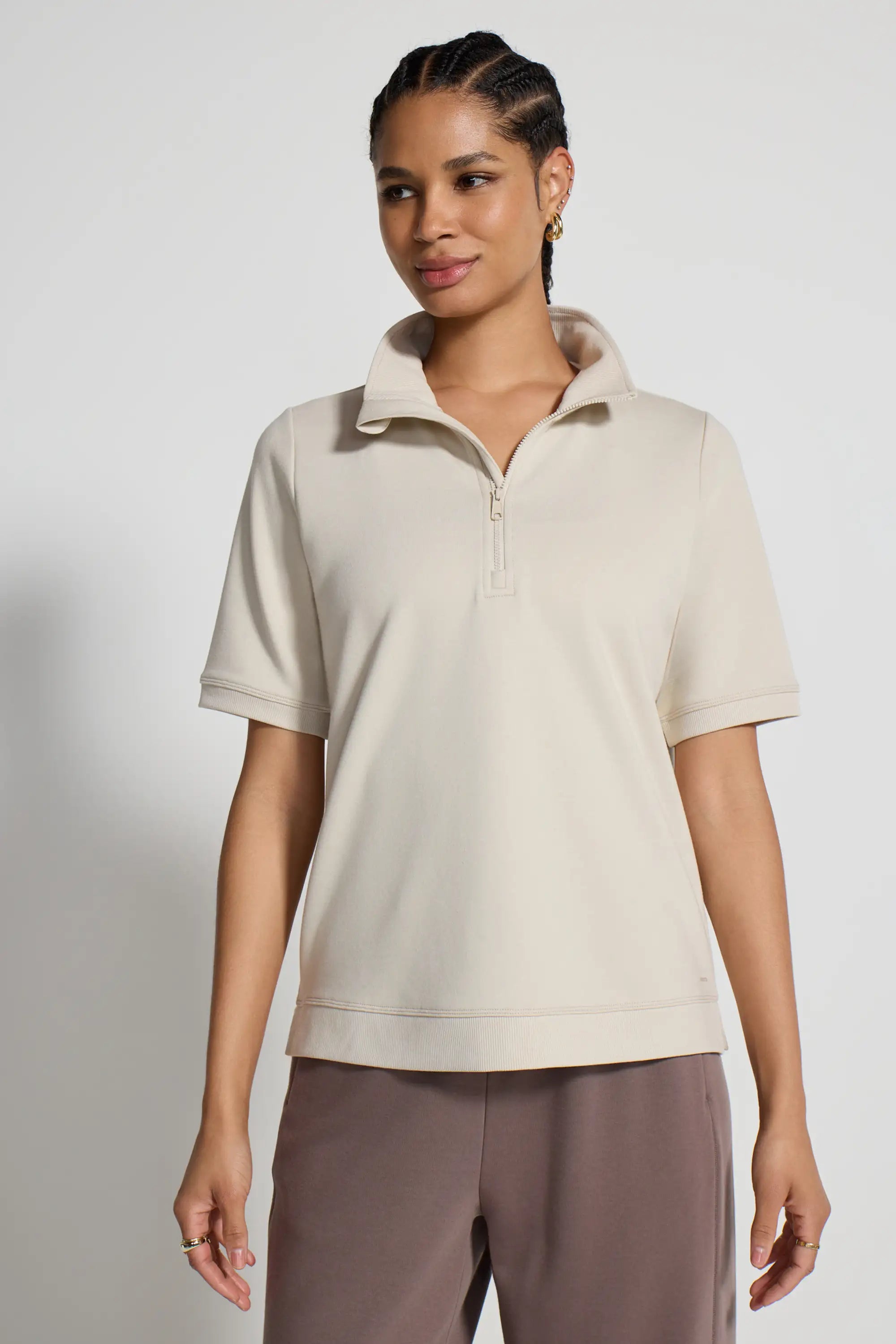 Women's Terry 1/4-Zip Top - Pumice Stone