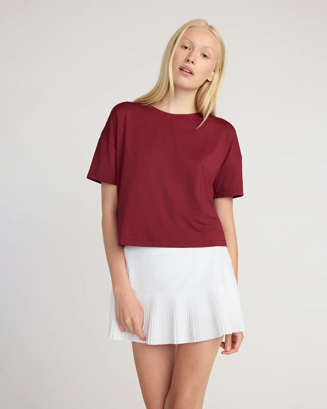 The Breathable GRS Certified Recycled Nylon Cropped Tee - Cabernet