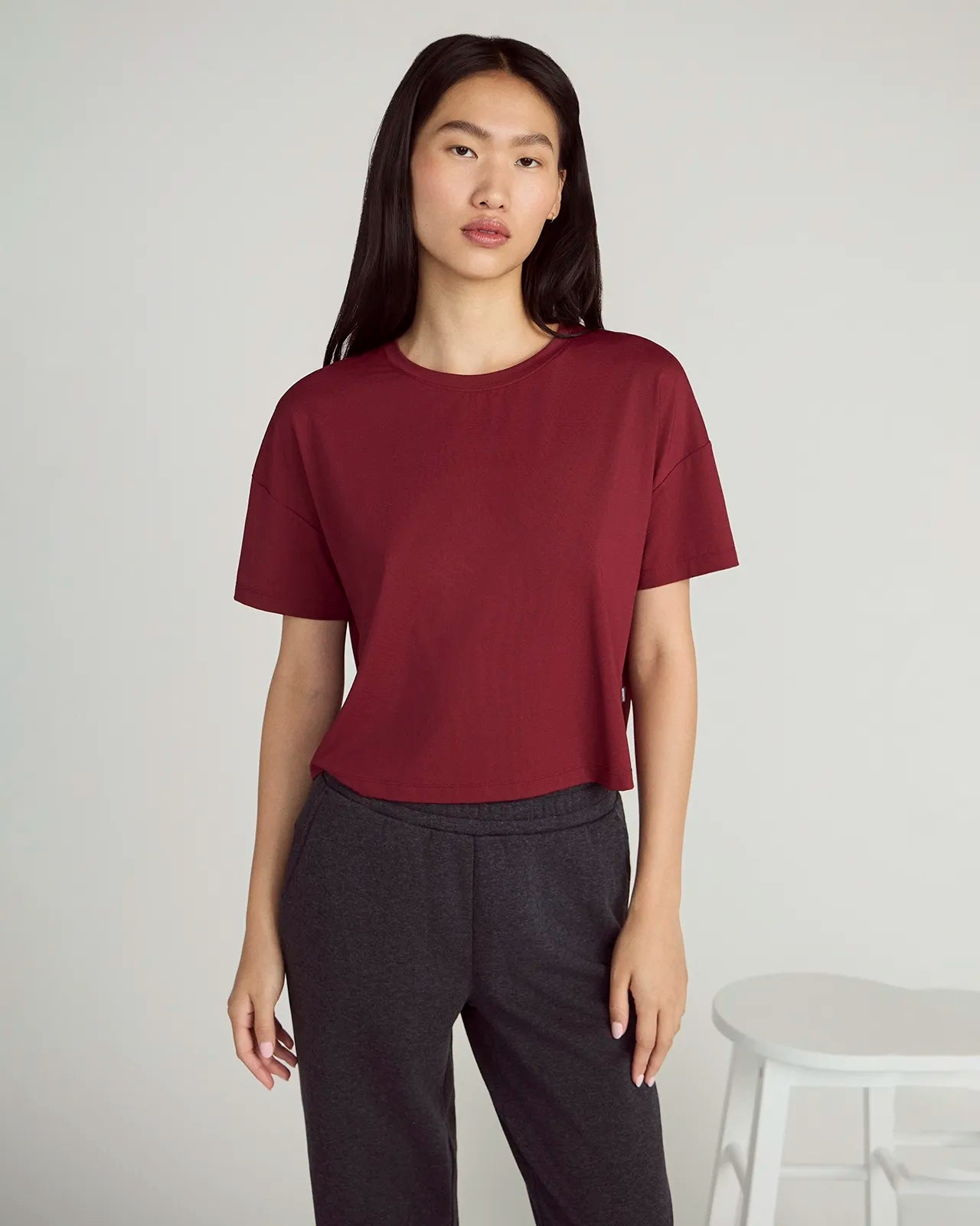 The Breathable GRS Certified Recycled Nylon Cropped Tee - Cabernet