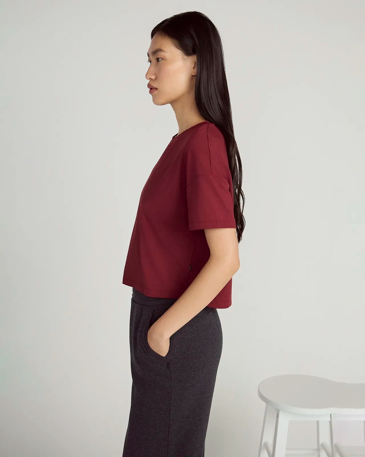 The Breathable GRS Certified Recycled Nylon Cropped Tee - Cabernet