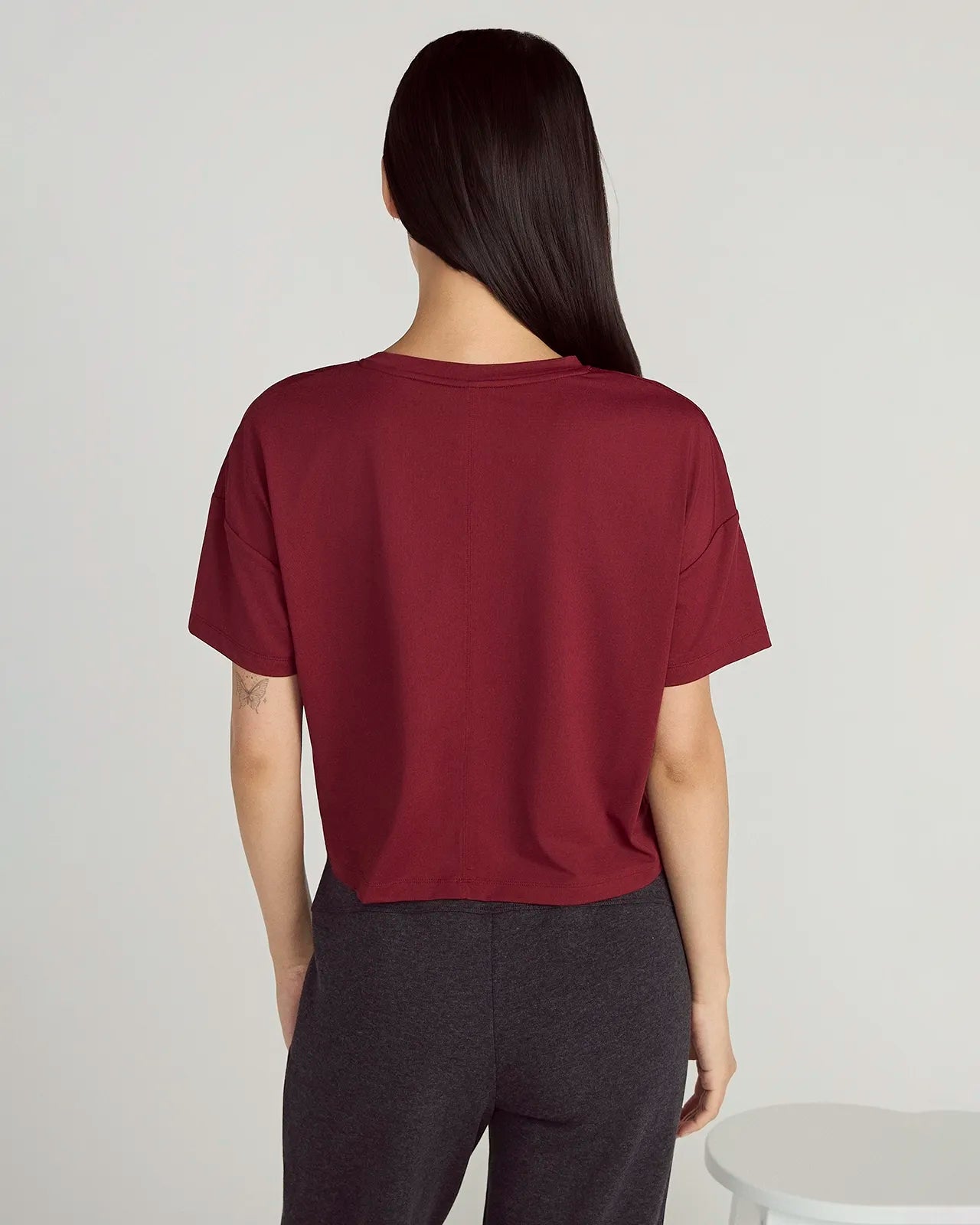 The Breathable GRS Certified Recycled Nylon Cropped Tee - Cabernet